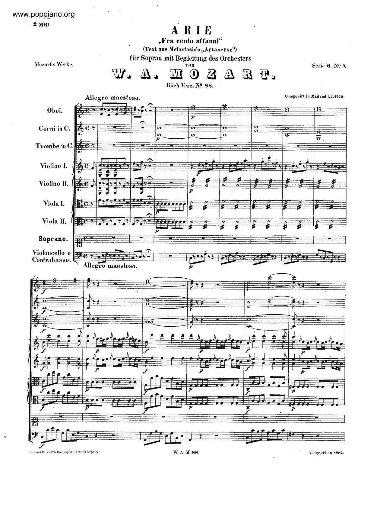 Fra Cento Affanni, K. 88/73C Score