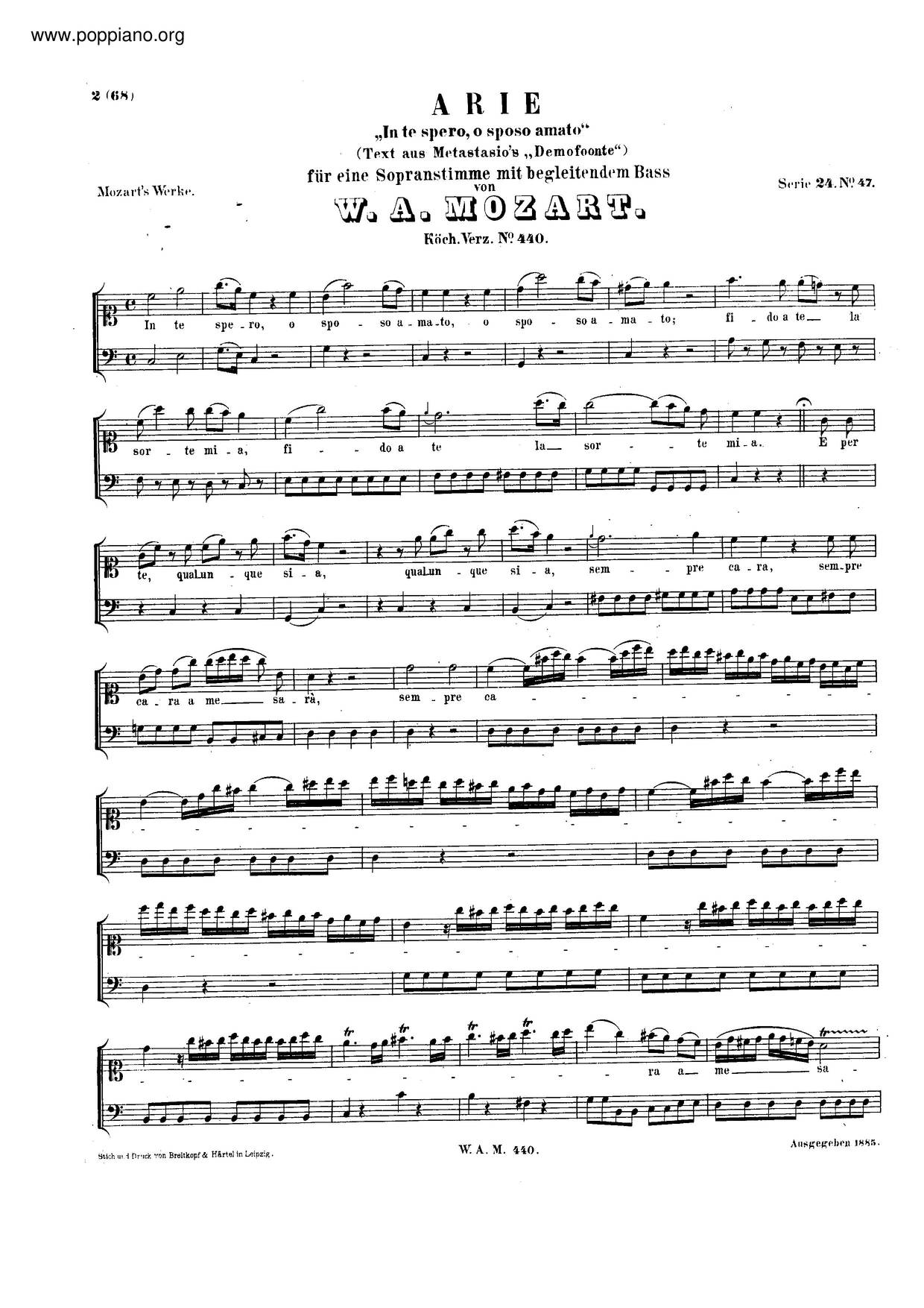 In Te Spero, O Sposo, K. 440/383Hピアノ譜