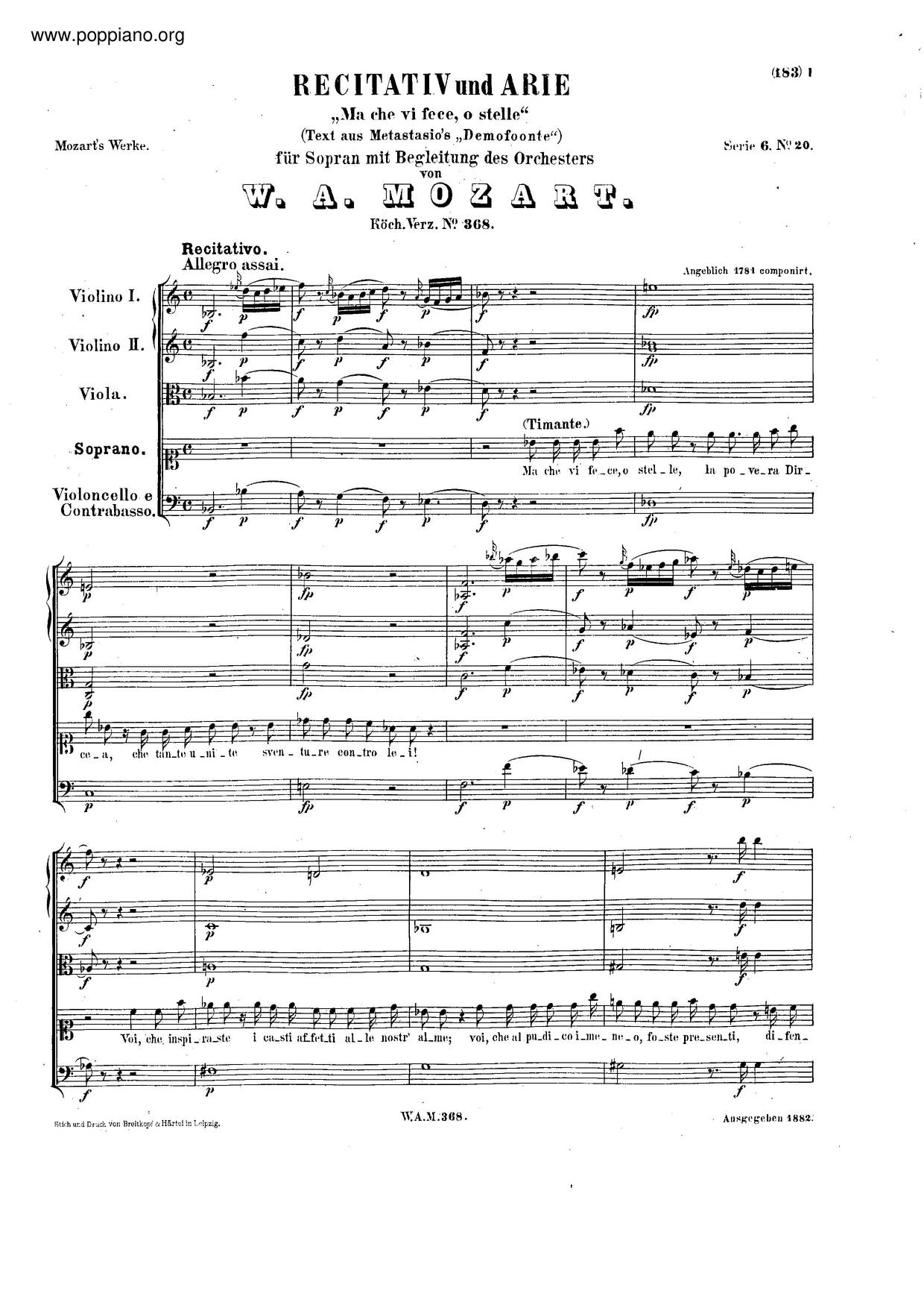 Ma Che Vi Fece, K. 368ピアノ譜