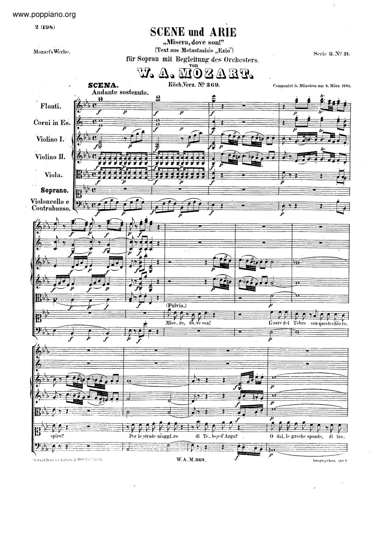 Misera, Dove Son!, K. 369ピアノ譜