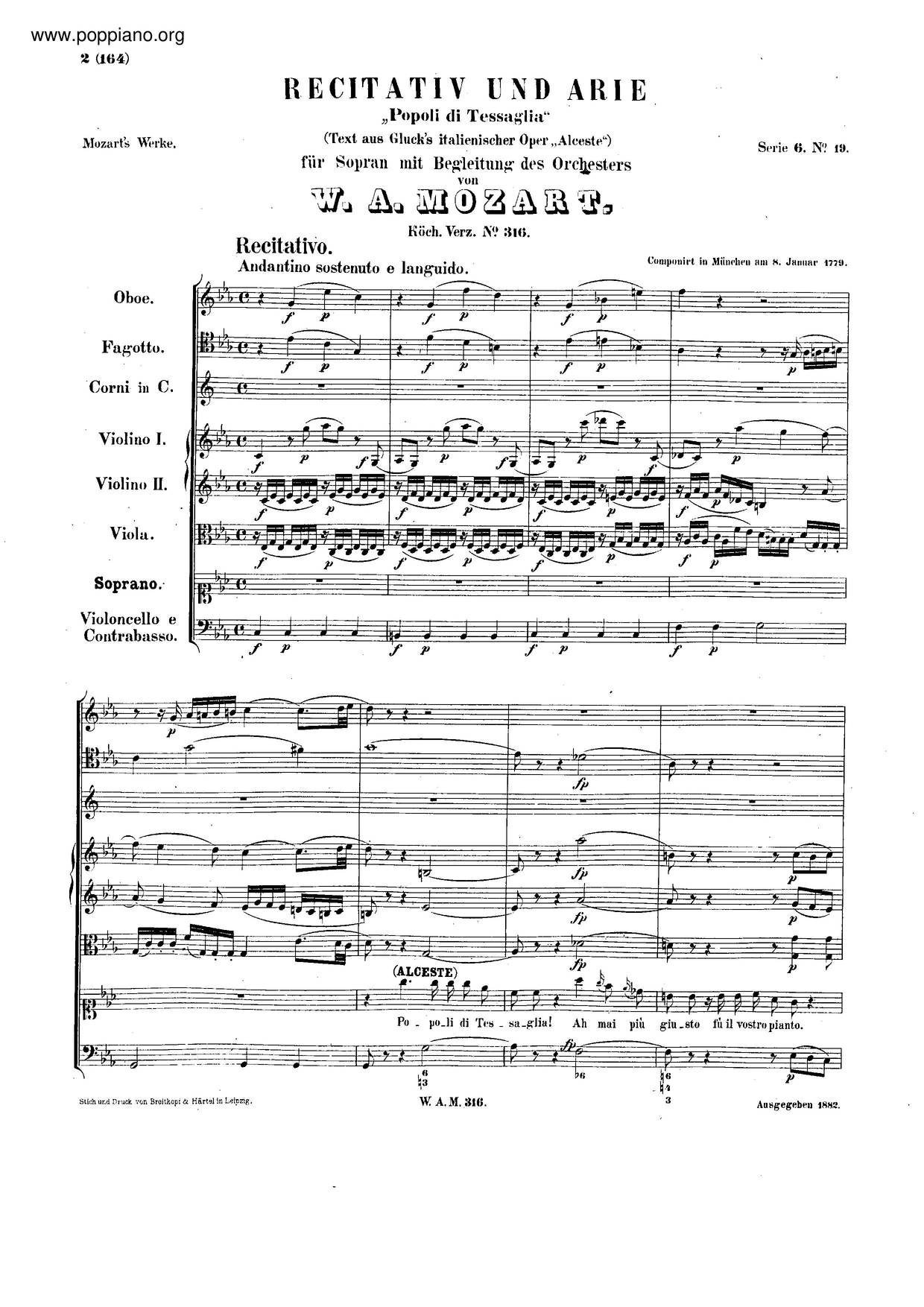 Popoli Di Tessaglia, K. 316/300B琴譜
