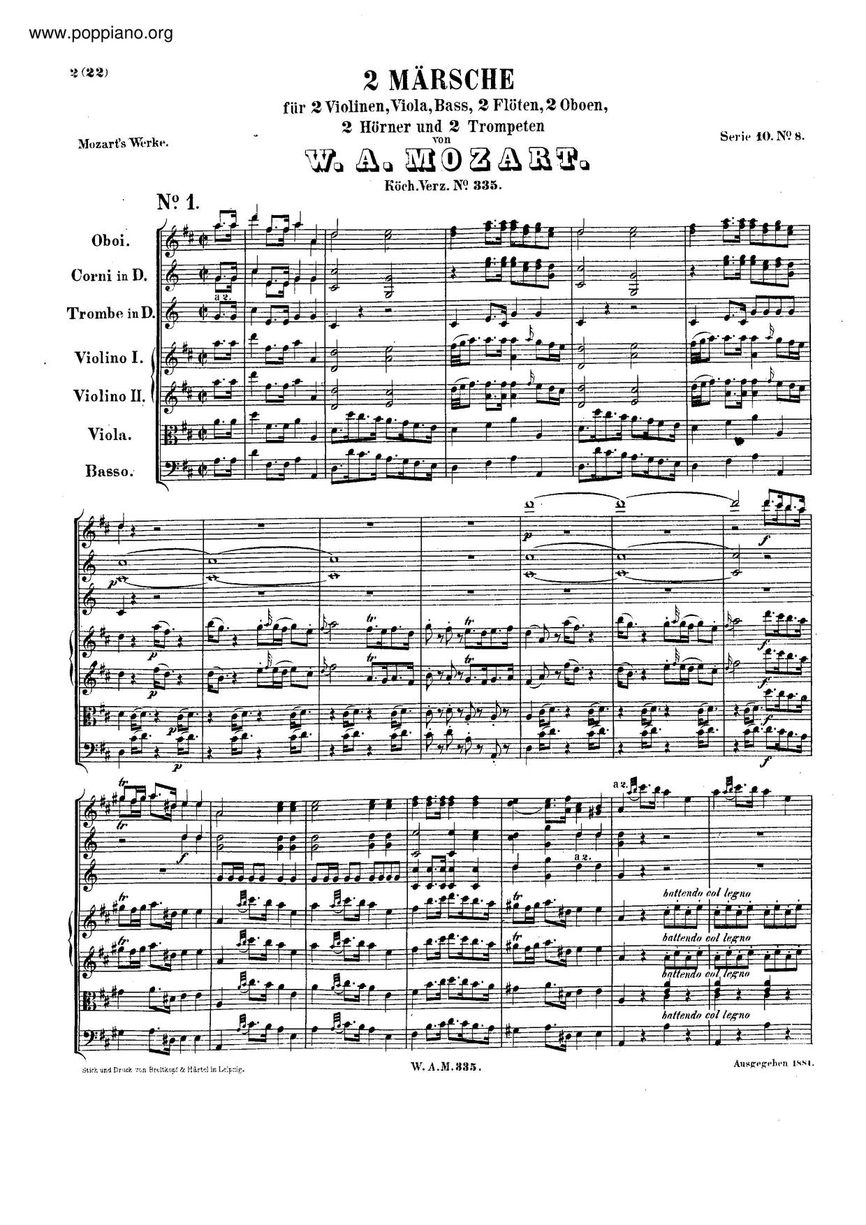 2 Marches, K. 335/320A Score