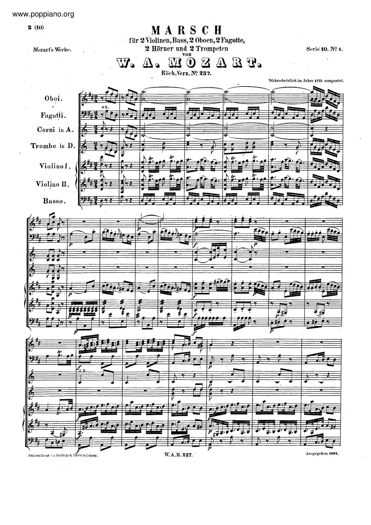 March In D Major, K. 237/189C Score