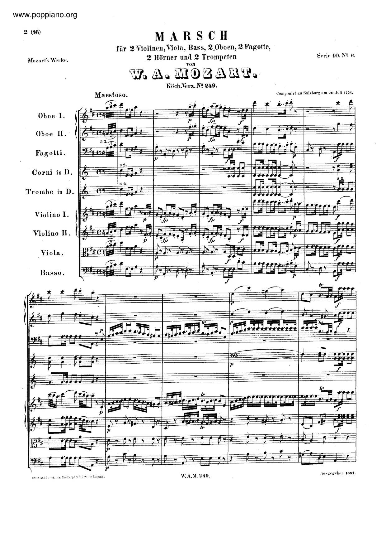March In D Major, K. 249琴谱