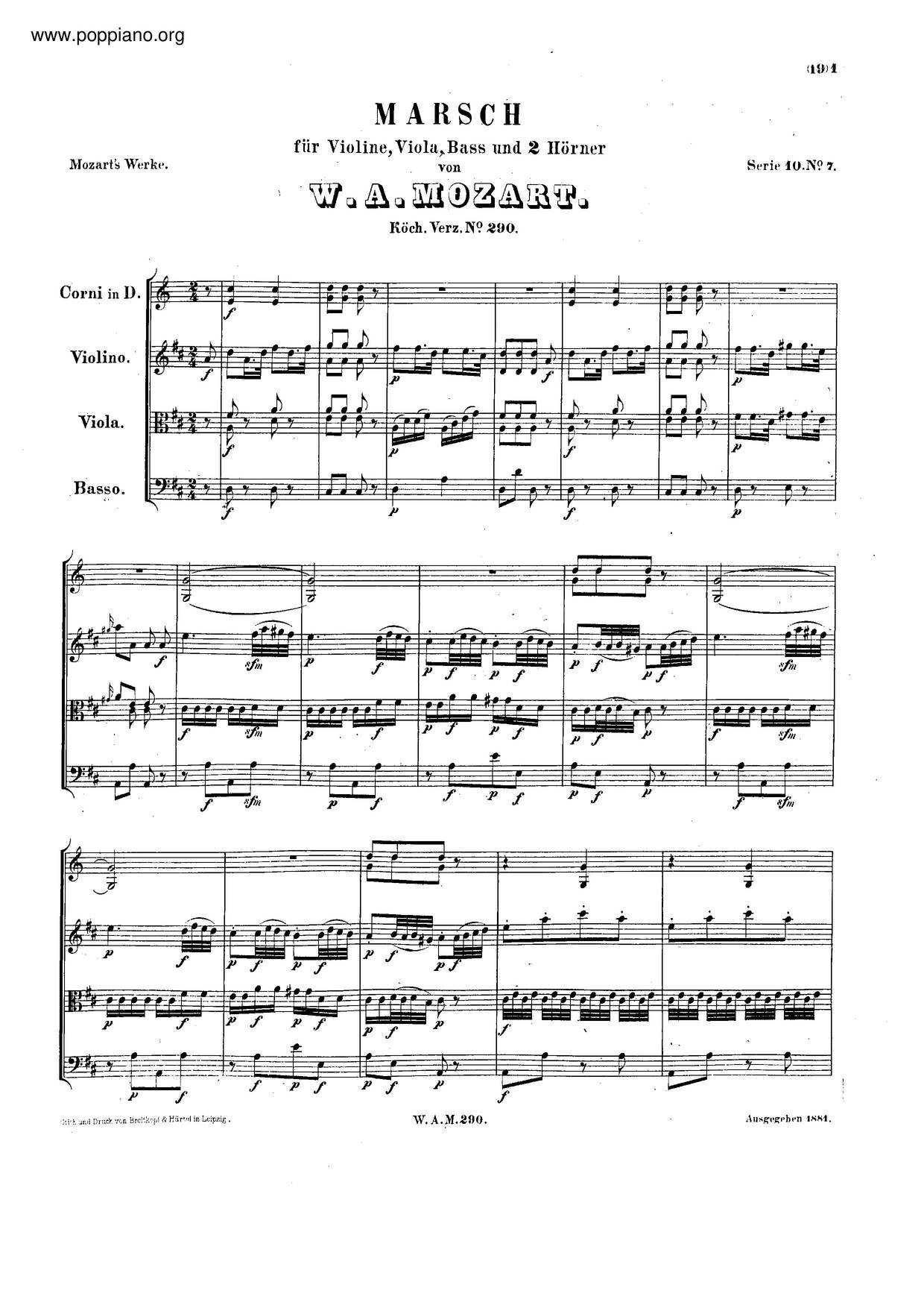 March In D Major, K. 290/167Ab Score