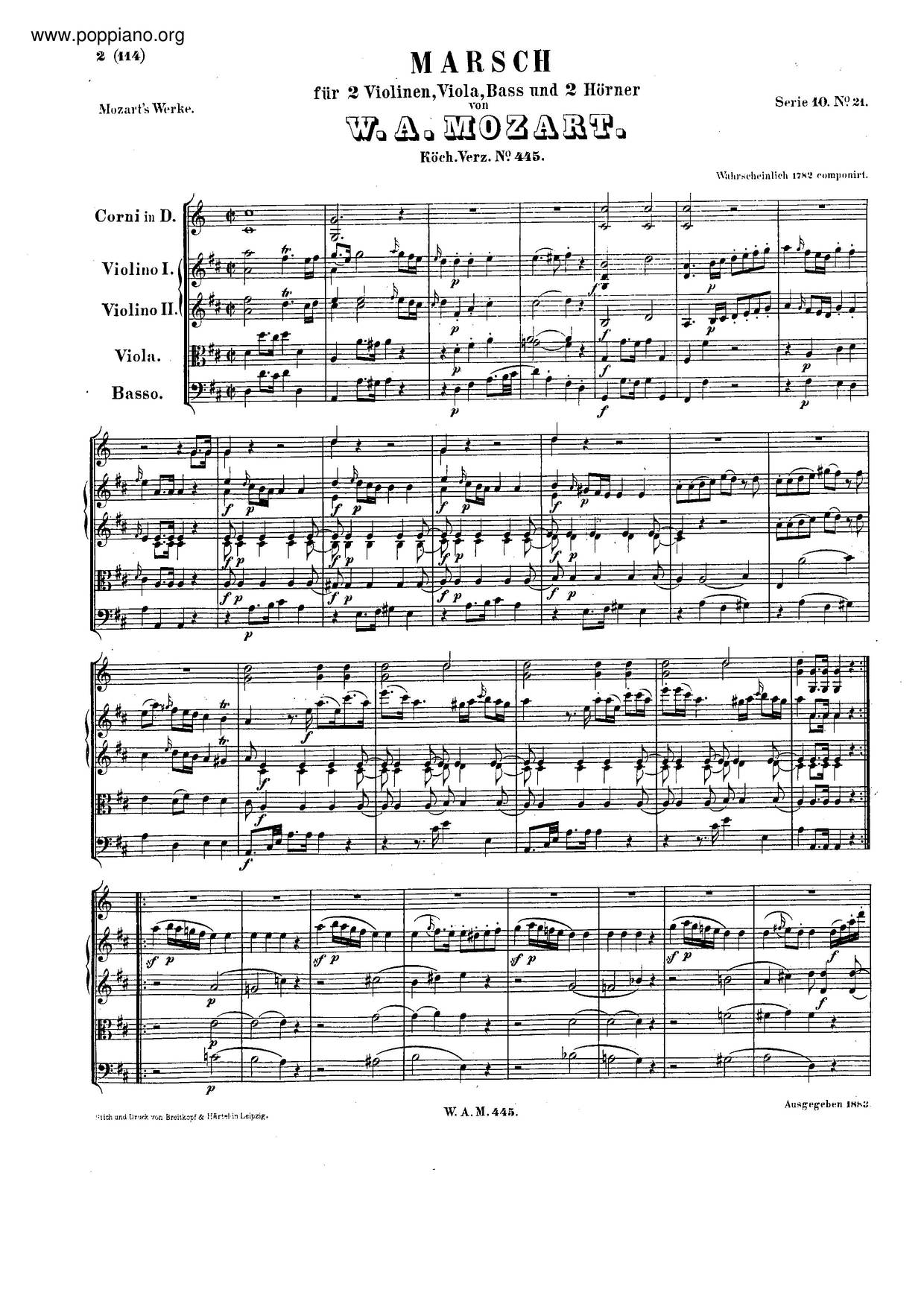 March In D Major, K. 445/320C琴谱