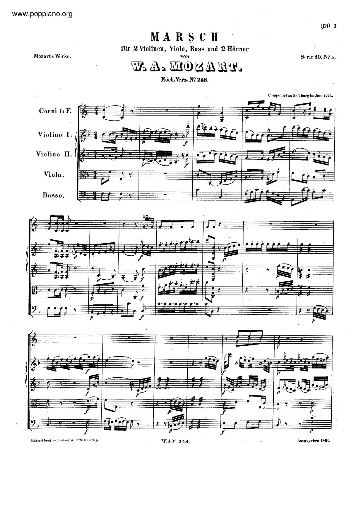 March In F Major, K. 248琴谱