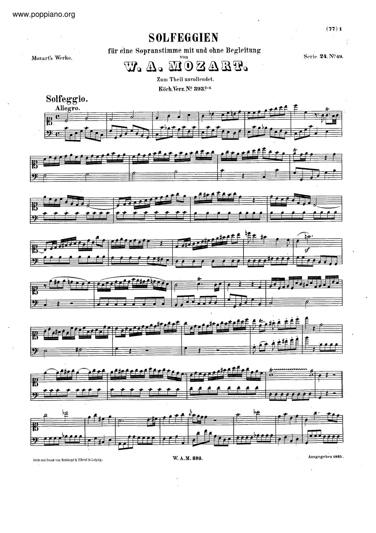 5 Solfeggios, K. 393/385B琴譜