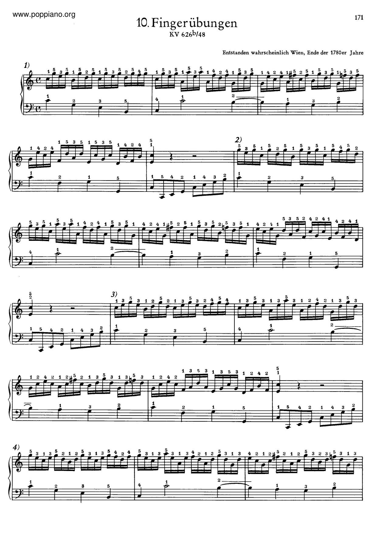 Fingerübungen, K. 626B琴譜