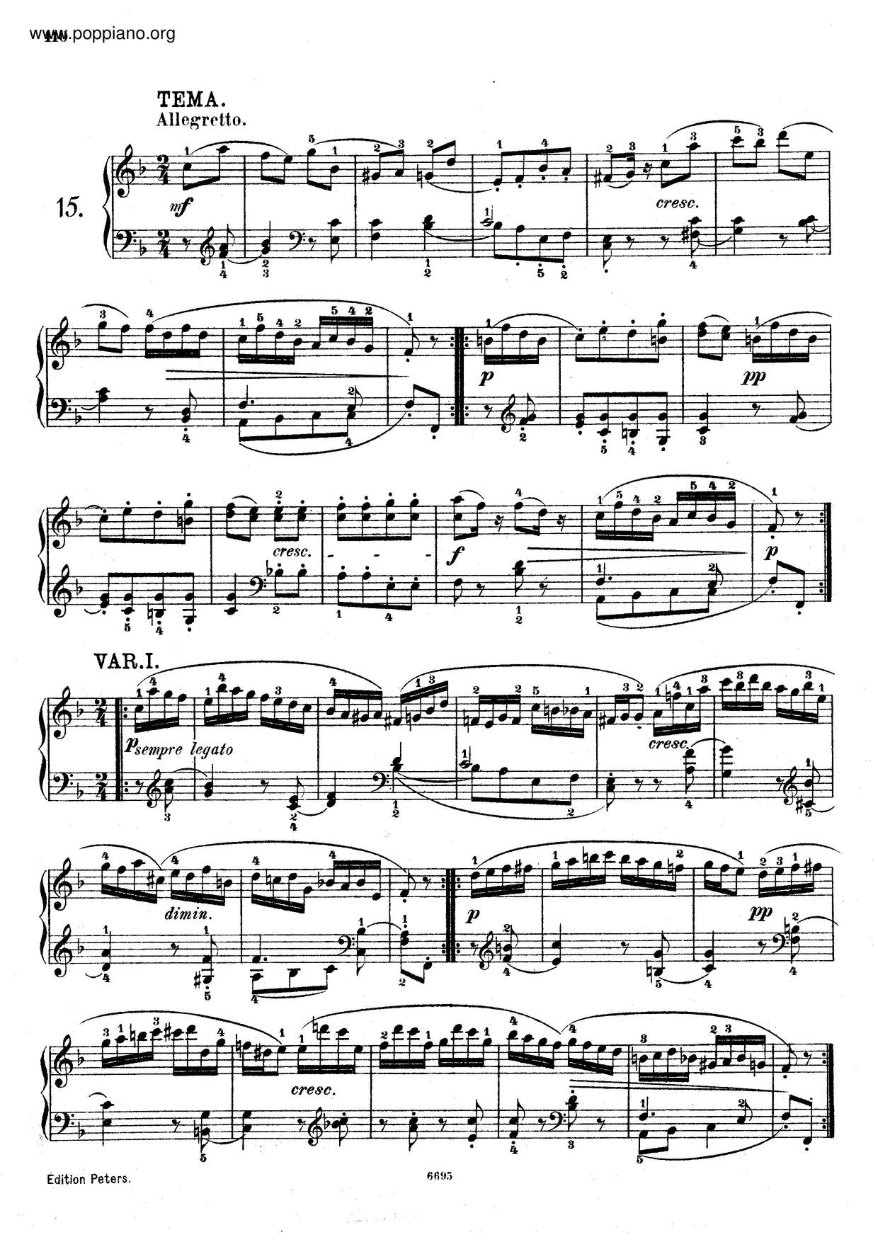 6 Variations In F Major, K. 54 Score