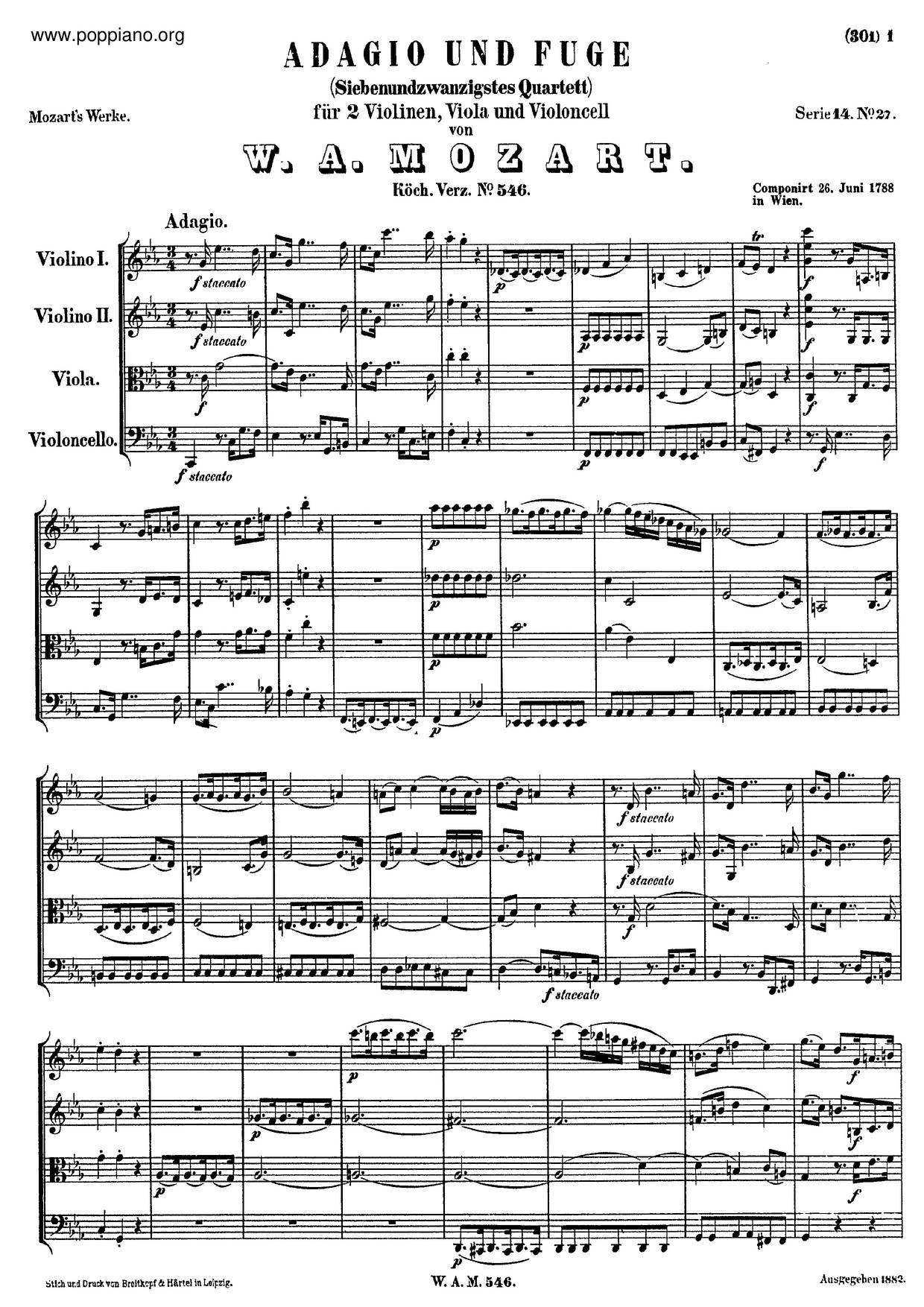 Adagio And Fugue In C Minor, K. 546 Score