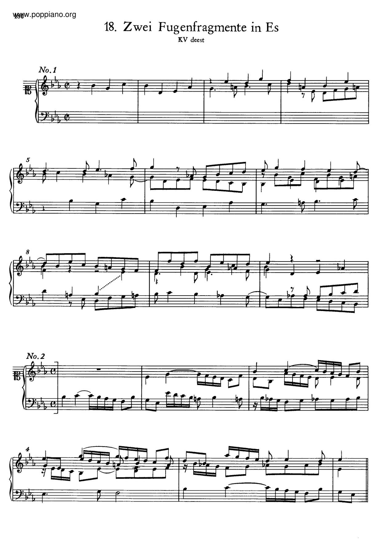 2 Fugues In E-Flat Major, K. Deest Score