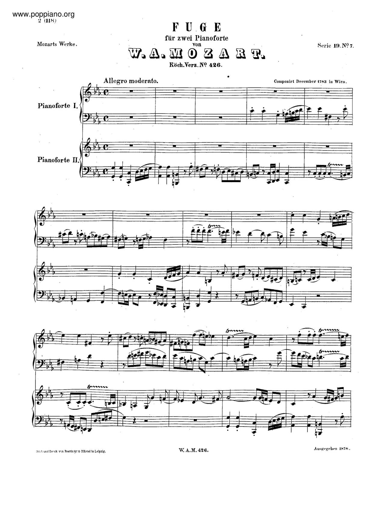 Fugue In C Minor, K. 426琴譜