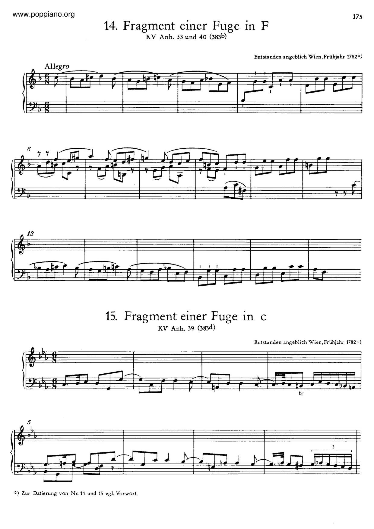Fugue In C Minor, K. Anh. 39/383D Score