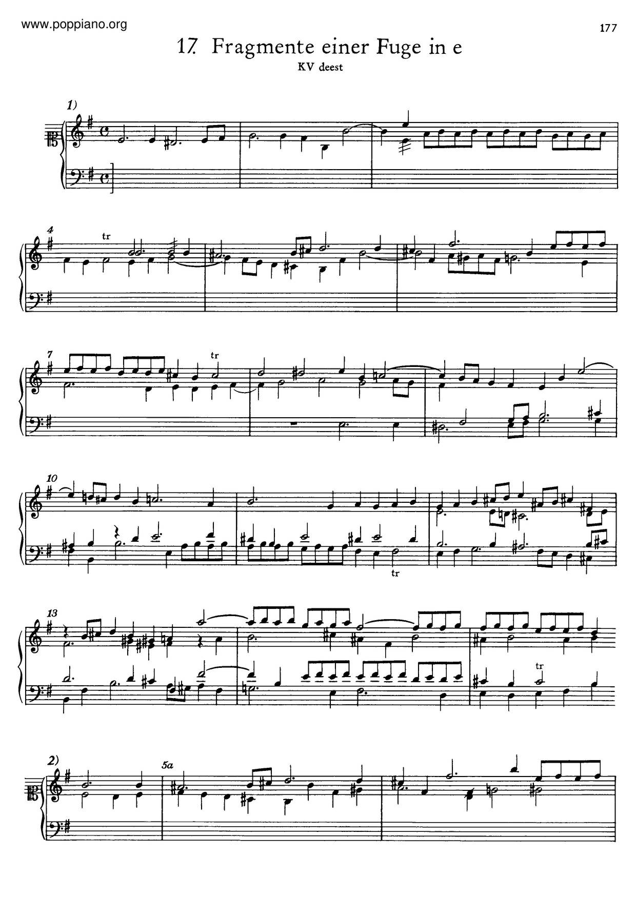 Fugue In E Minor, K. Deest Score
