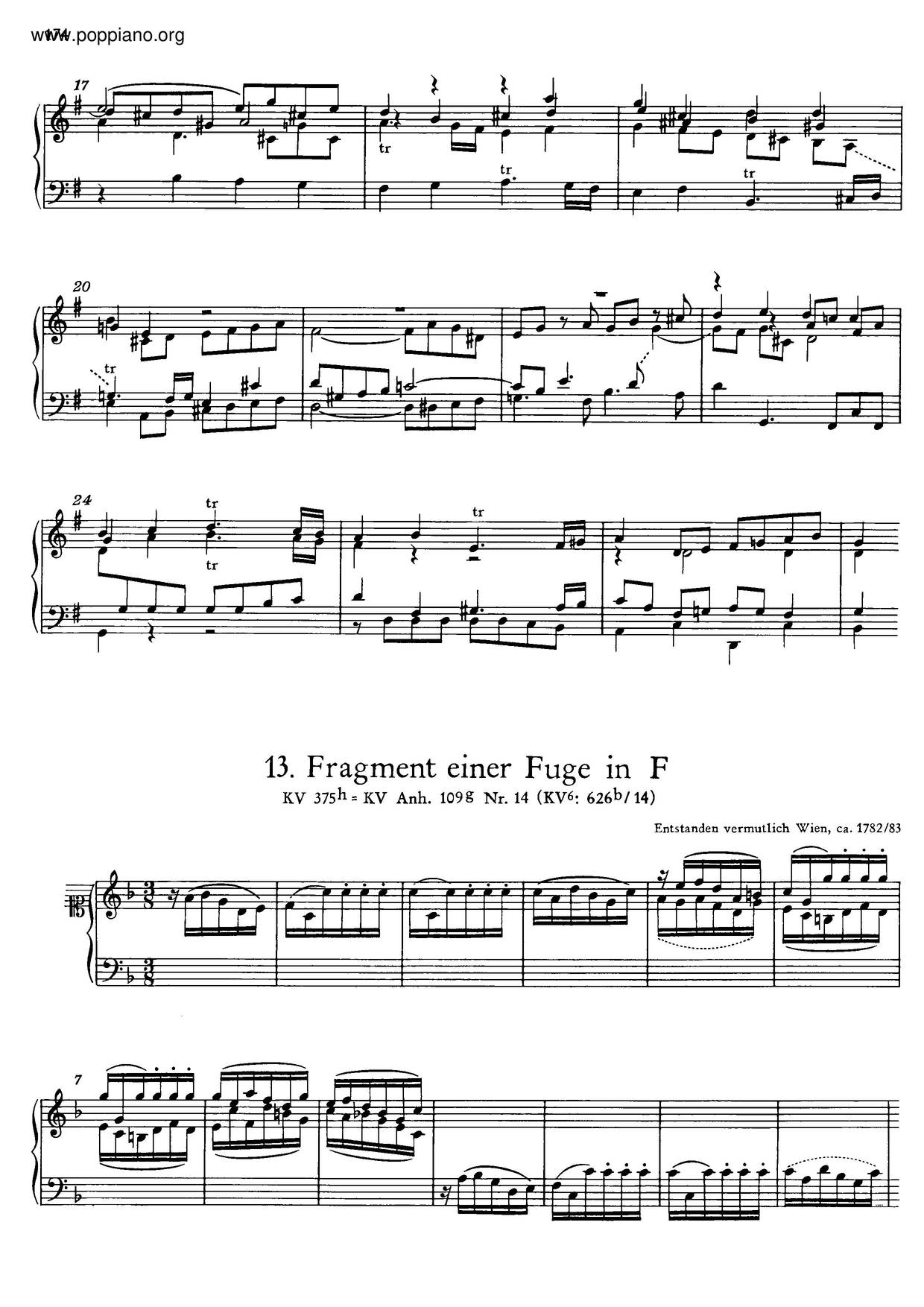 Fugue In F Major, K. 375Hピアノ譜