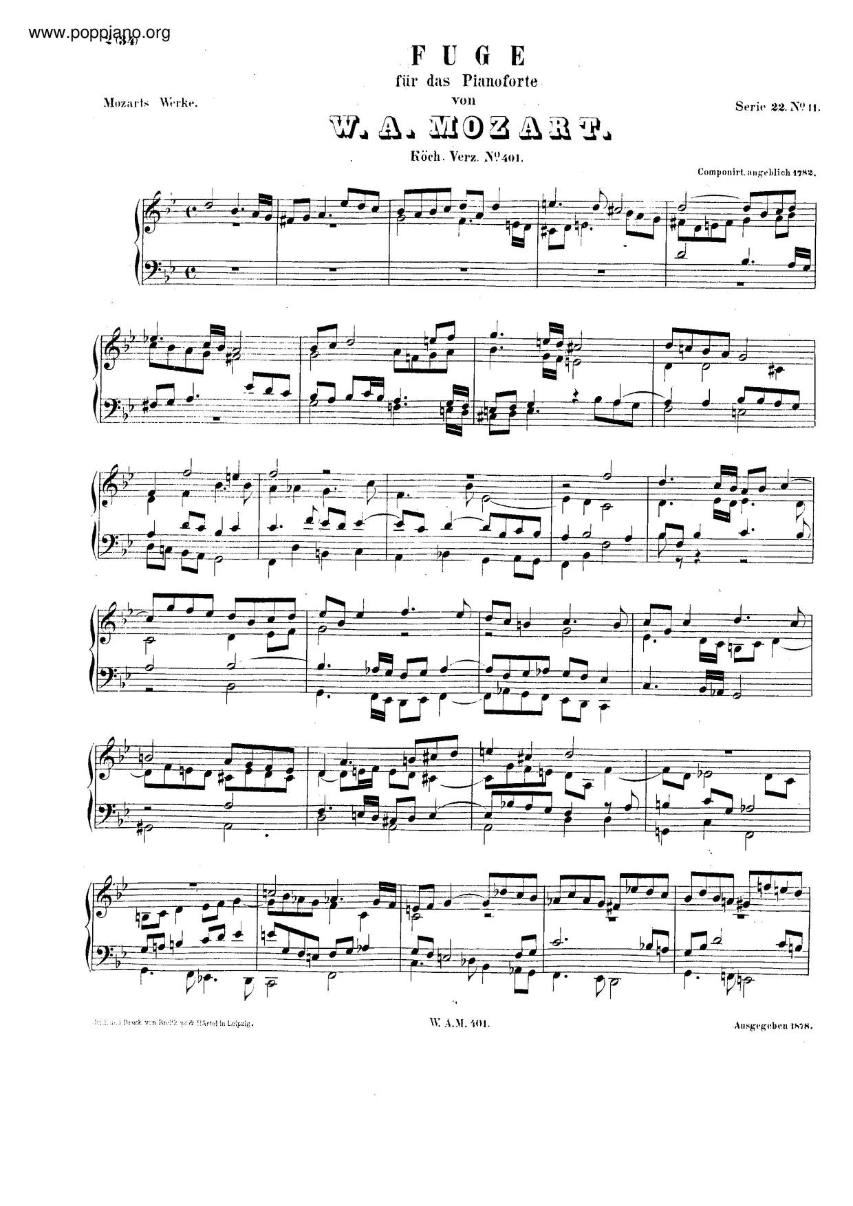 Fugue In G Minor, K. 401/375E Score