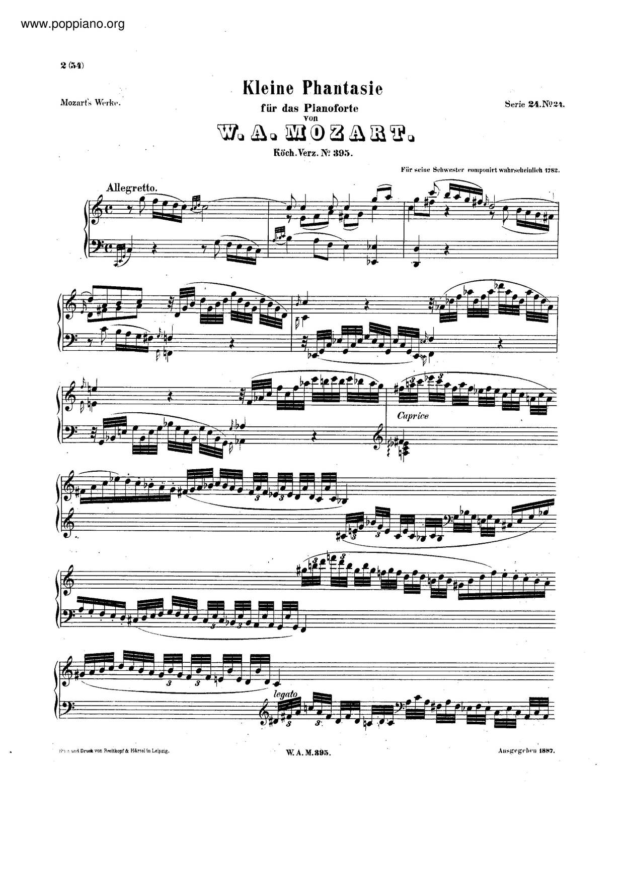 Capriccio In C Major, K. 395琴譜