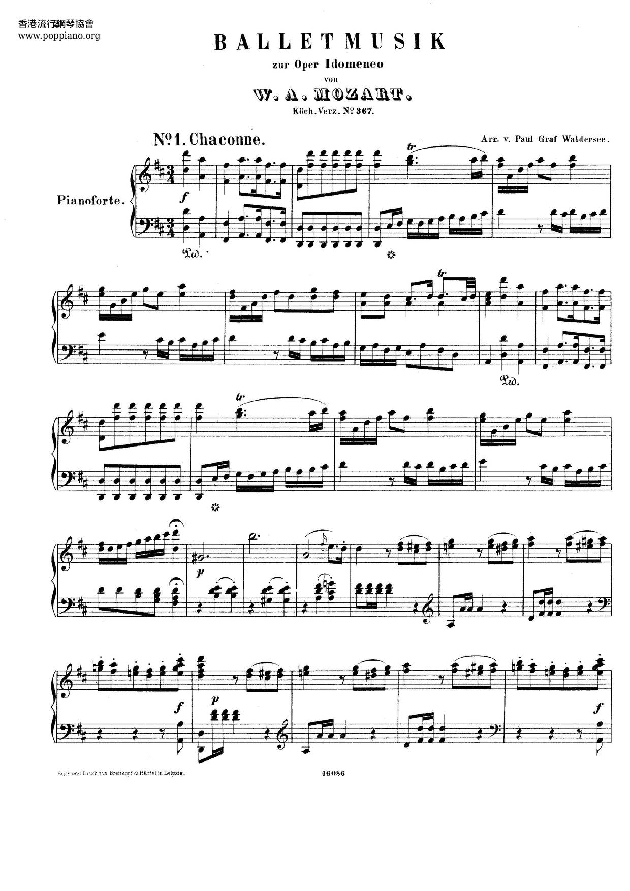 Idomeneo, Ballet Music, K. 367ピアノ譜