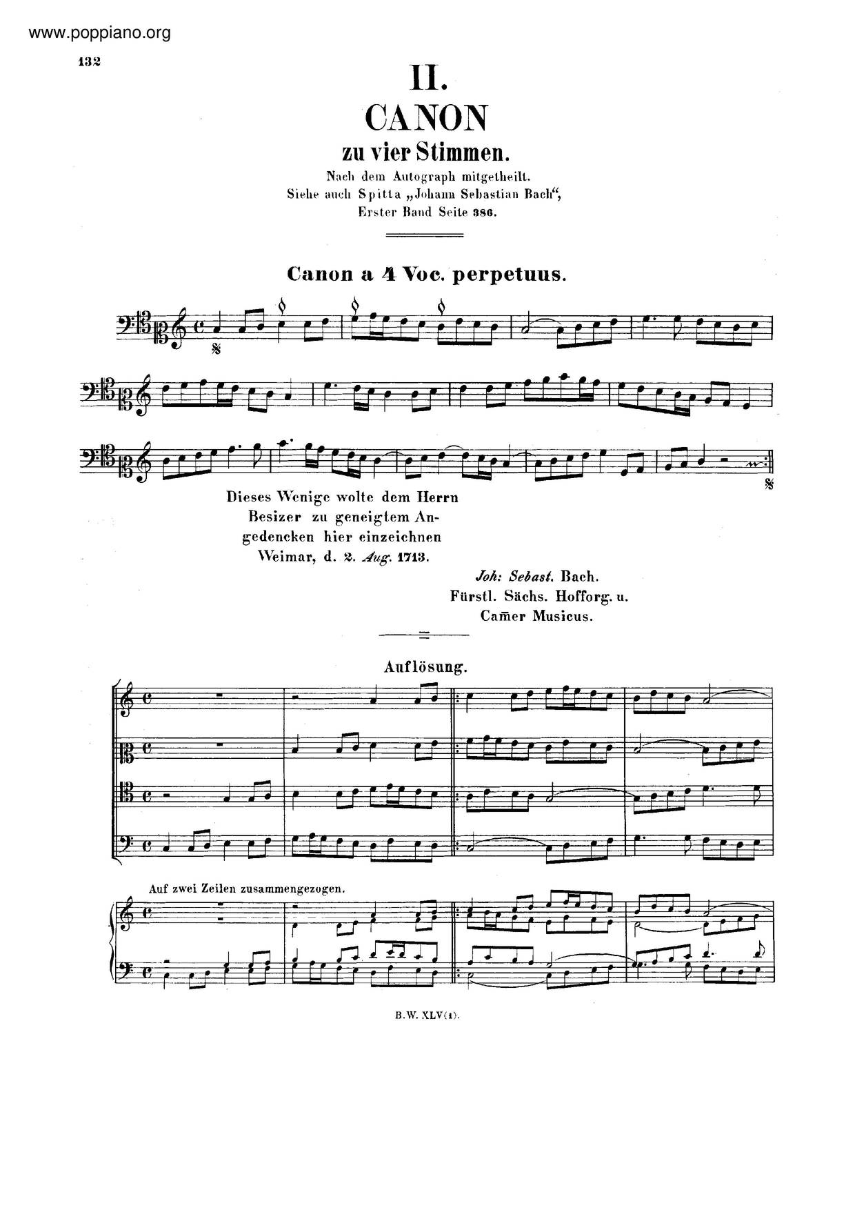 Canon In A Minor, BWV 1073 Score
