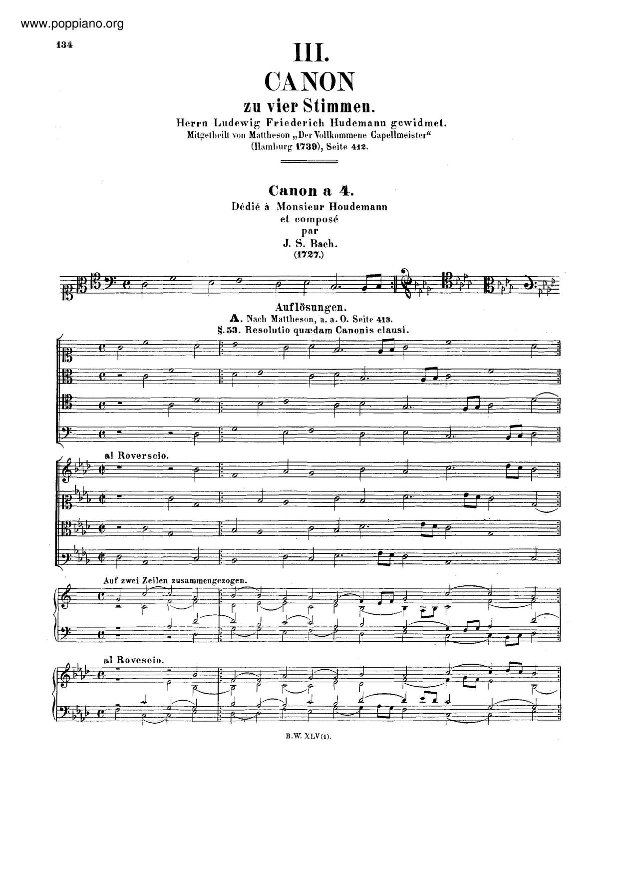 Canon In A Minor, BWV 1074 Score