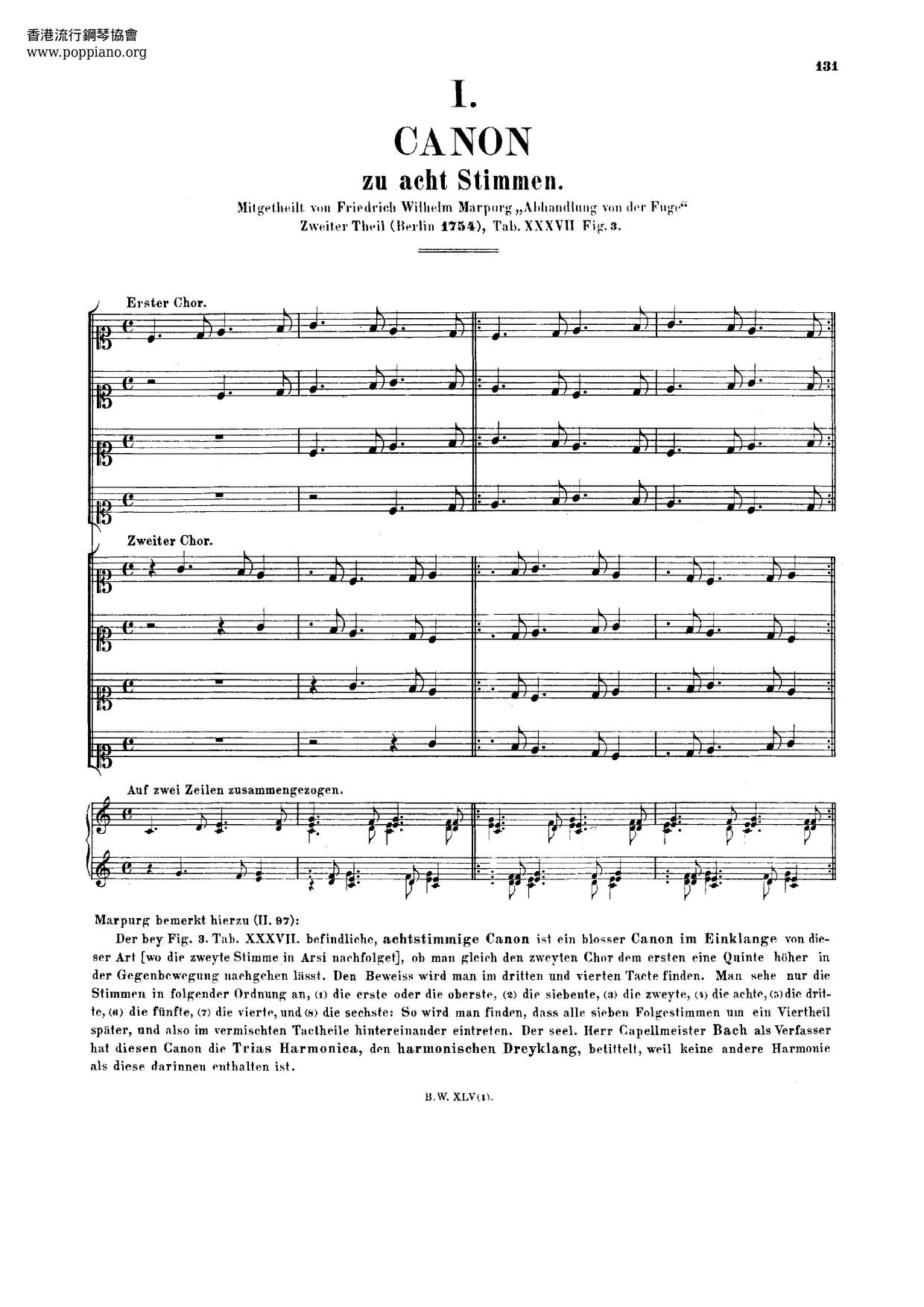 Canon In D Major, BWV 1072琴譜
