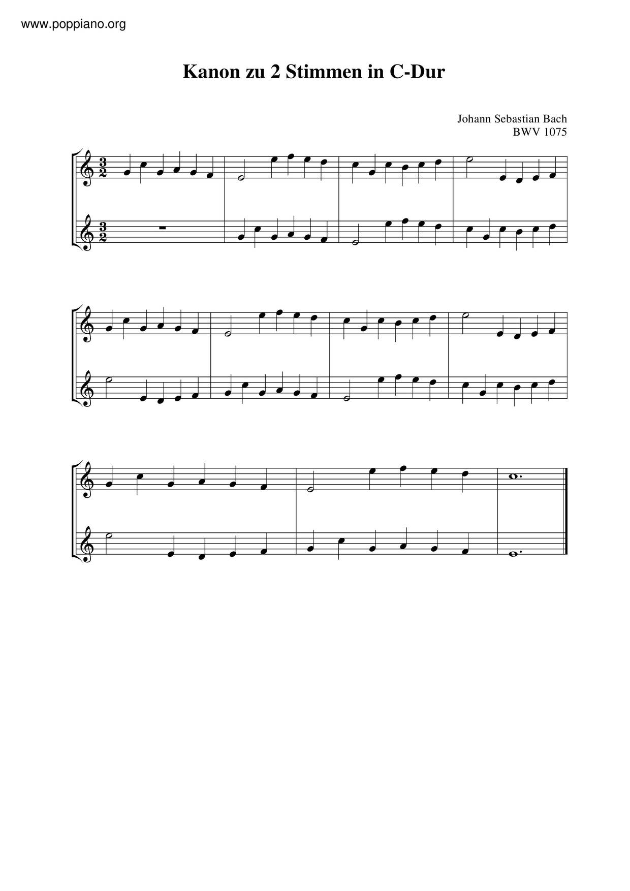 Canon In D Major, BWV 1075琴譜
