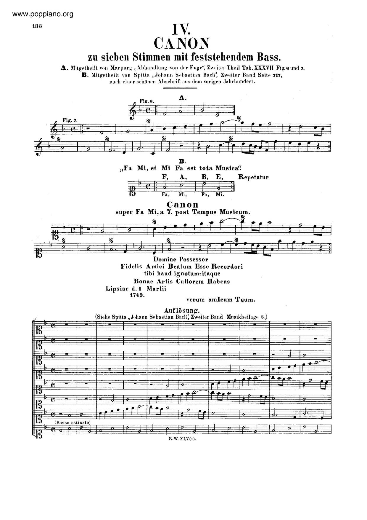 Canon In F Major, BWV 1078ピアノ譜