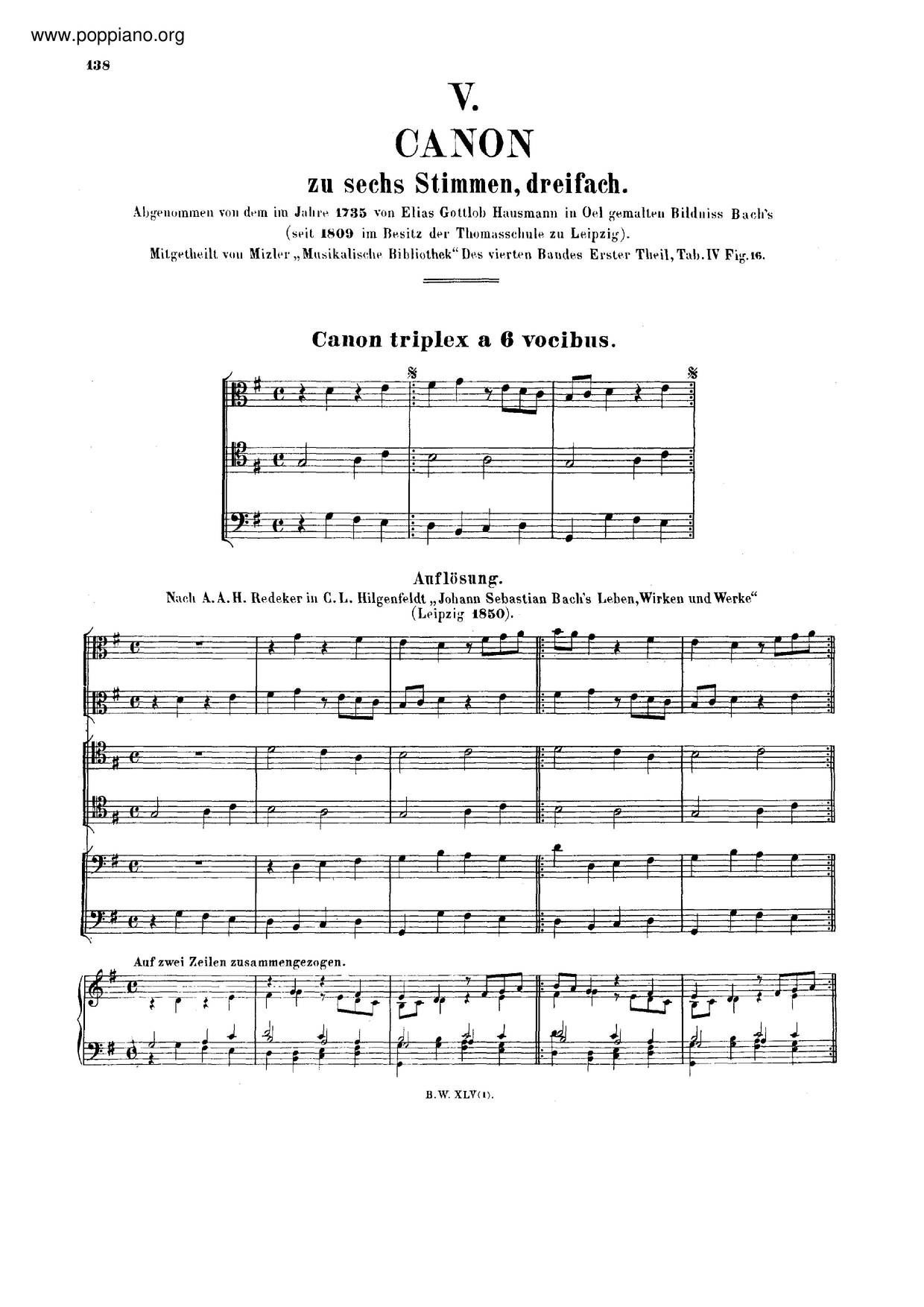 Canon In G Major, BWV 1076 Score