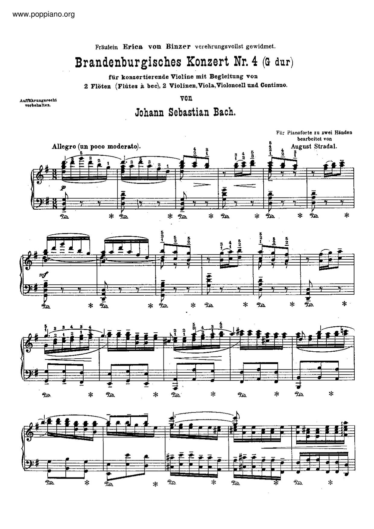 Brandenburg Concerto No. 4 In G Major, BWV 1049琴谱