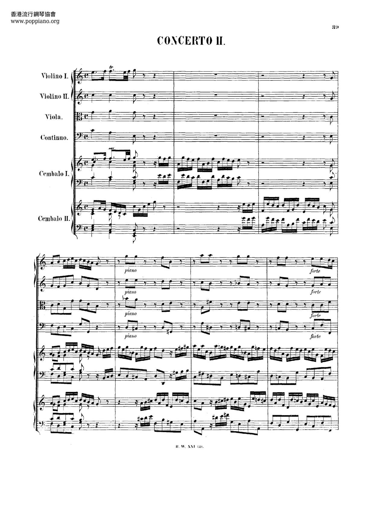 Concerto For 2 Harpsichords In C Major, BWV 1061 Score