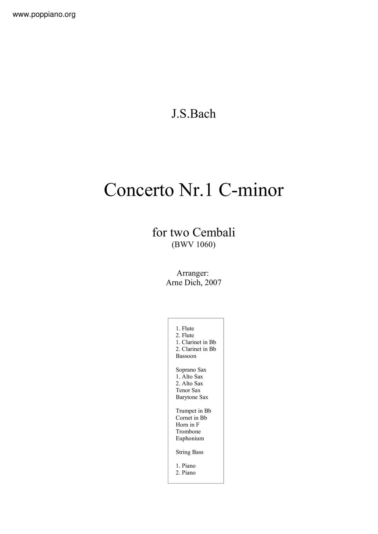 Concerto For 2 Harpsichords In C Minor, BWV 1060 Score