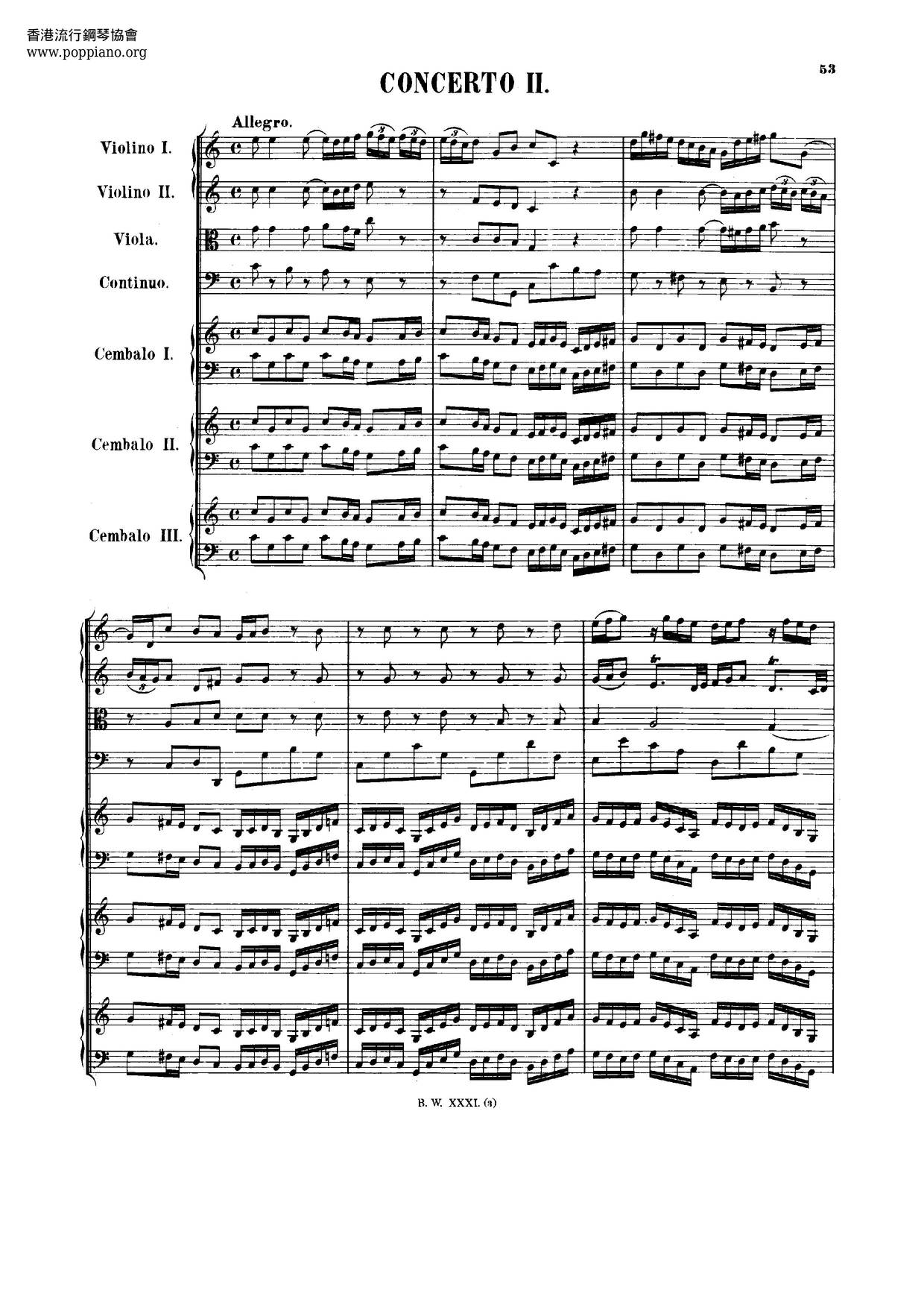 Concerto For 3 Harpsichords In C Major, BWV 1064 Score