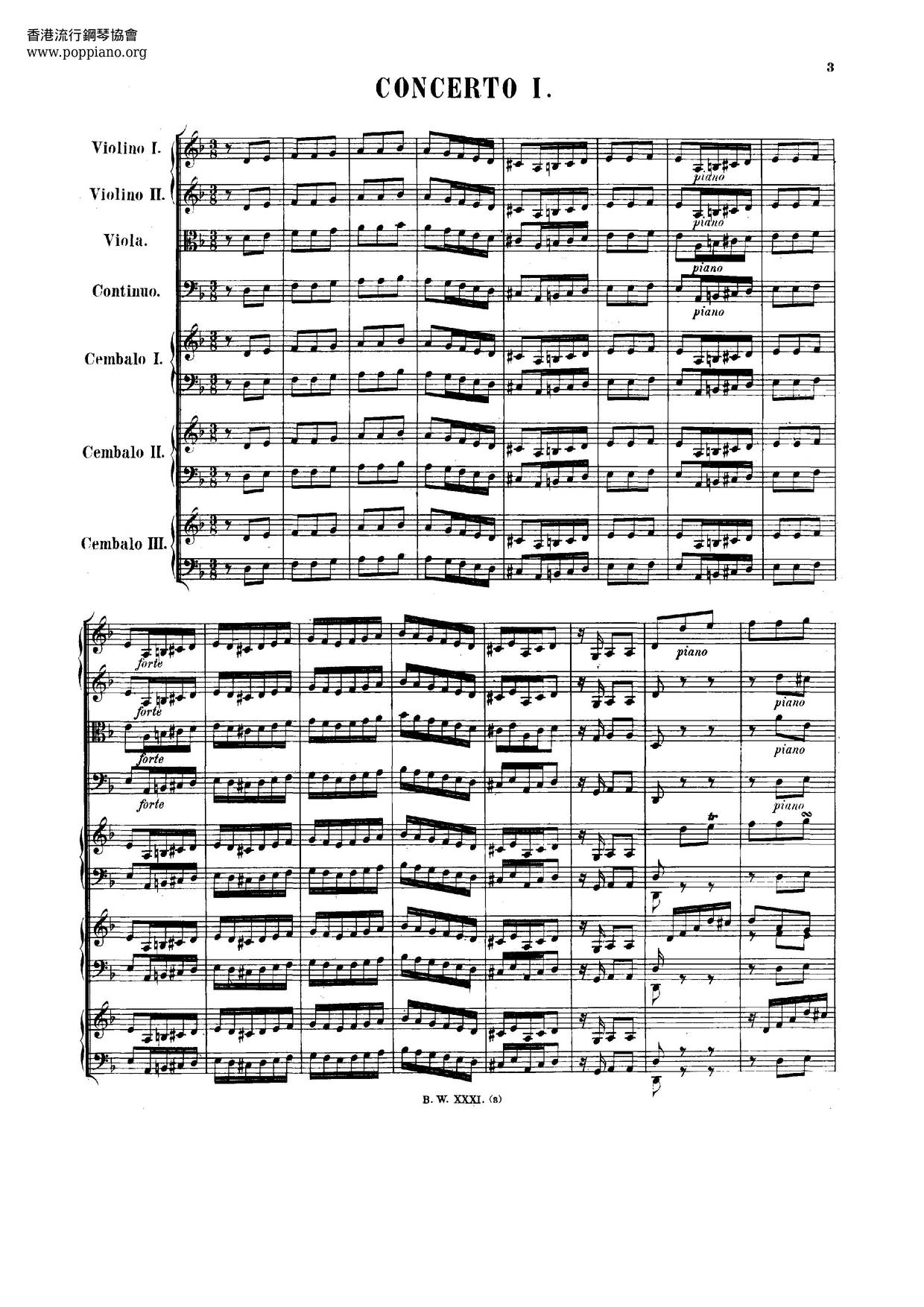 Concerto For 3 Harpsichords In D Minor, BWV 1063 Score