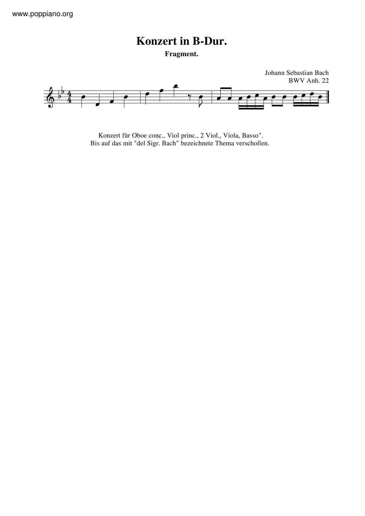Concerto For Oboe And Violin In B-Flat Major, BWV Anh. 22琴谱