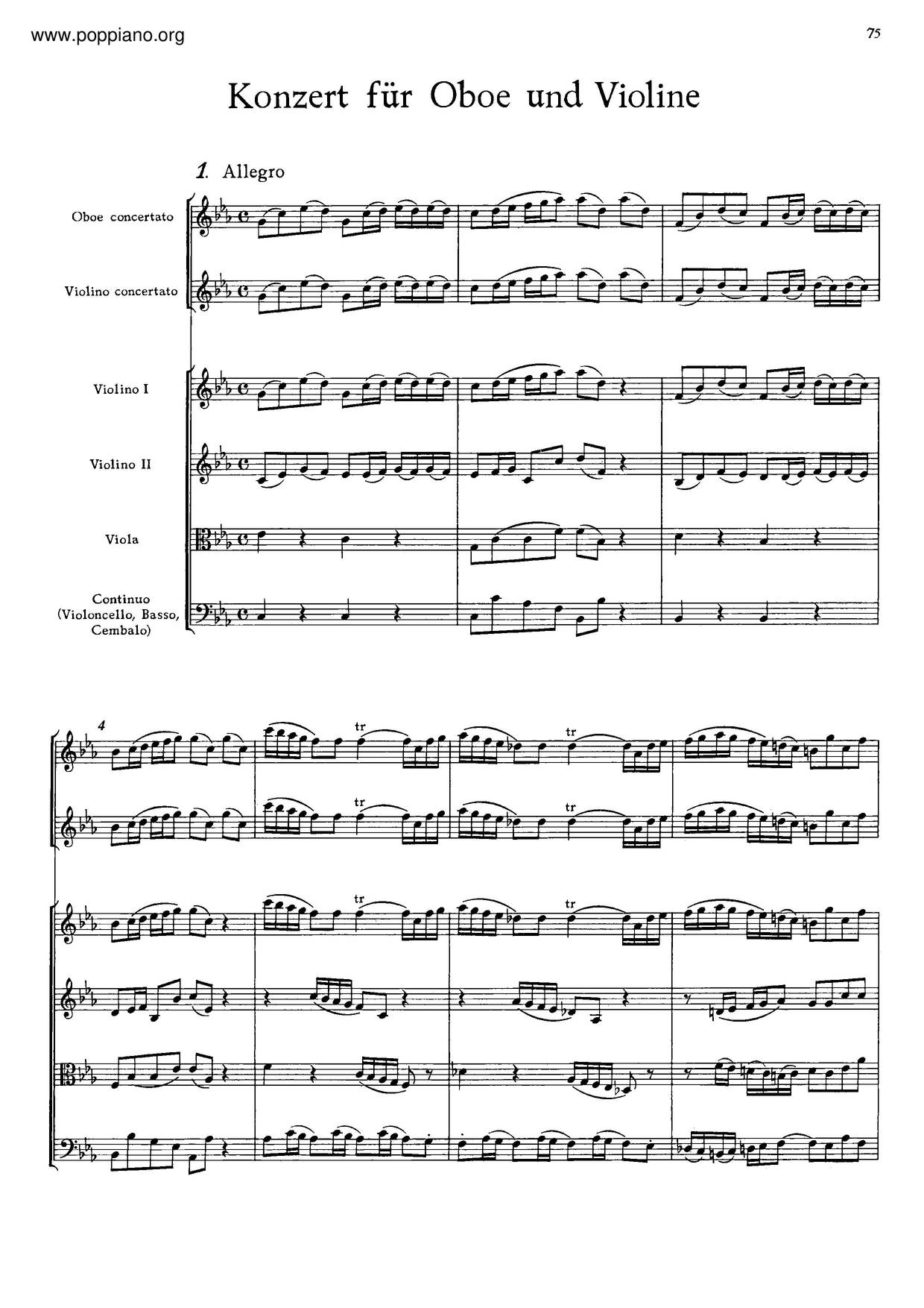 Concerto For Violin And Oboe In C Minor, BWV 1060R Score