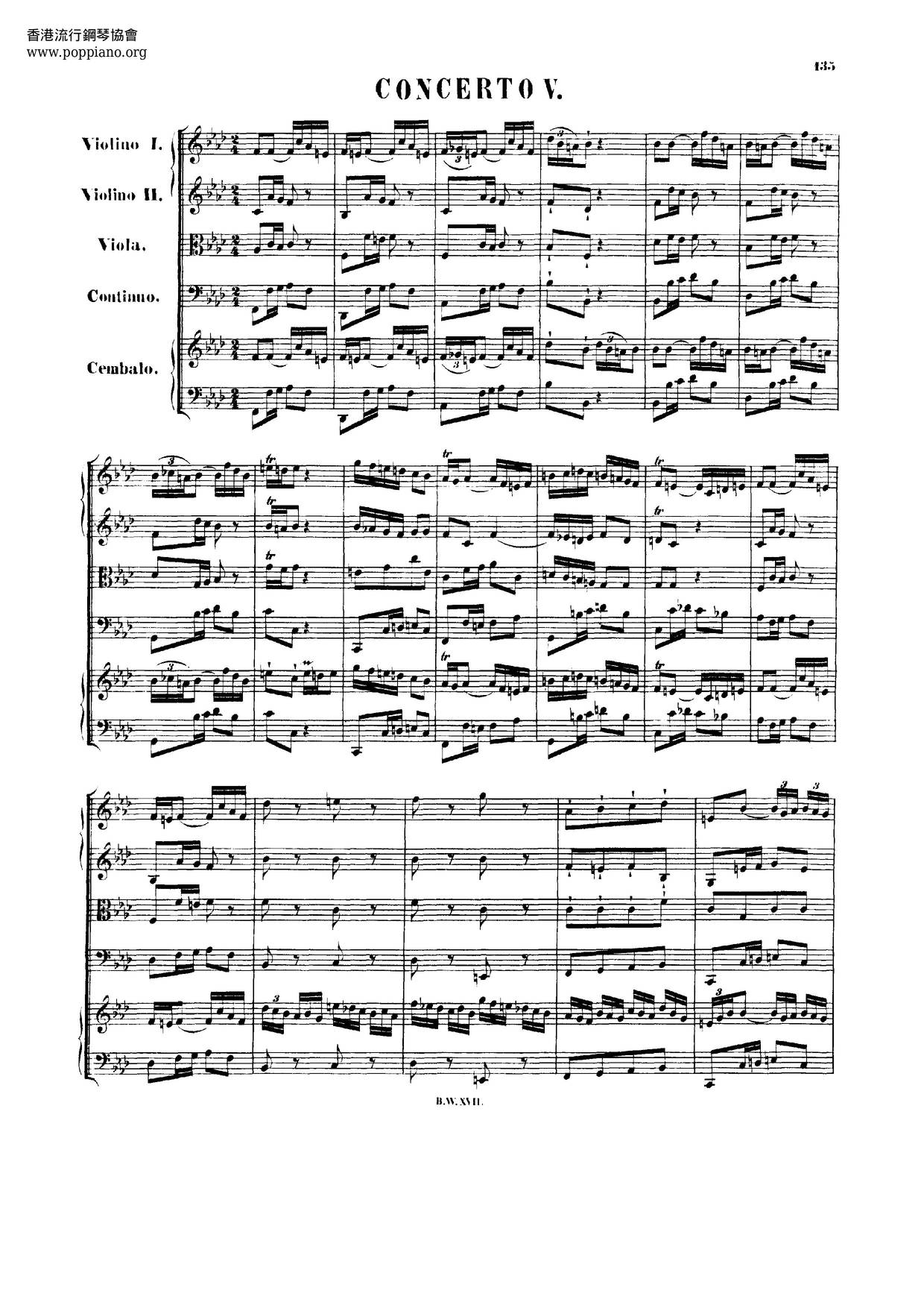 Harpsichord Concerto No. 5 In F Minor, BWV 1056琴谱