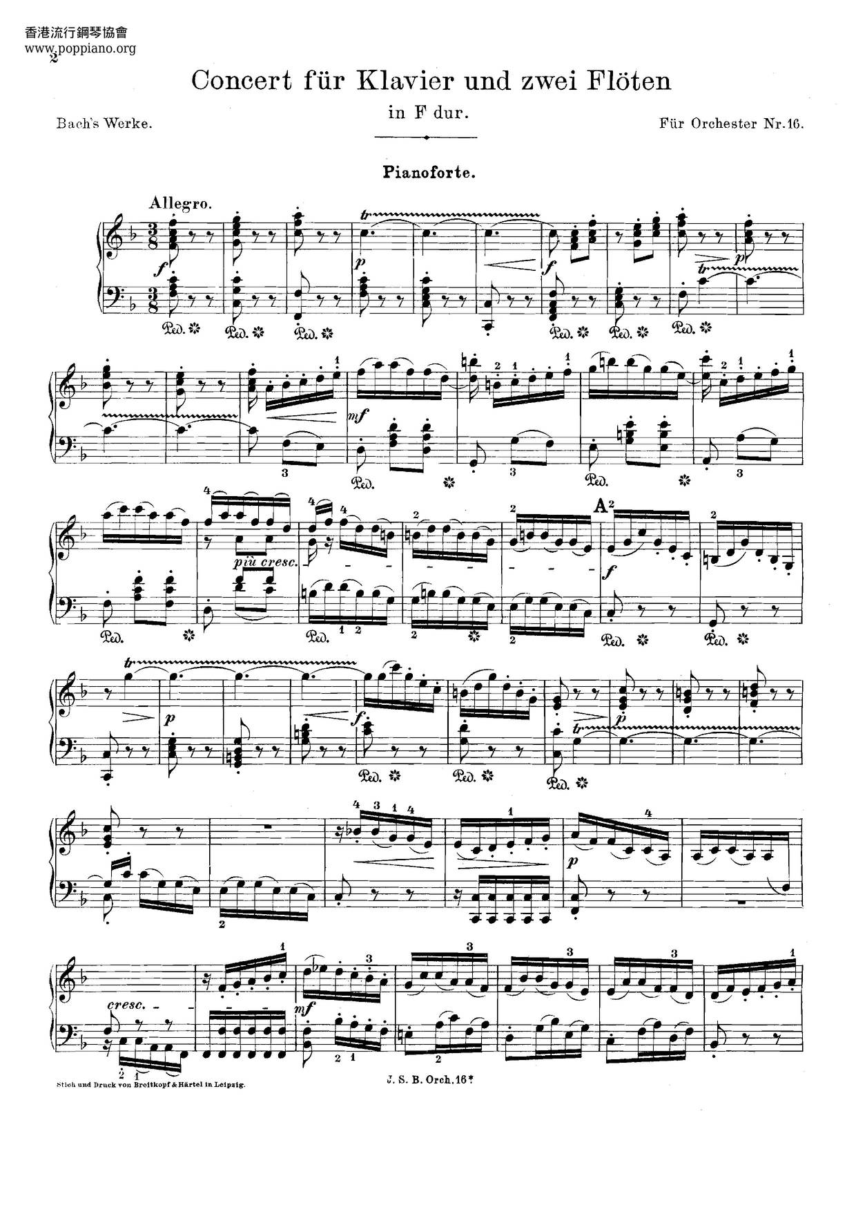 Harpsichord Concerto No. 6 In F Major, BWV 1057琴譜