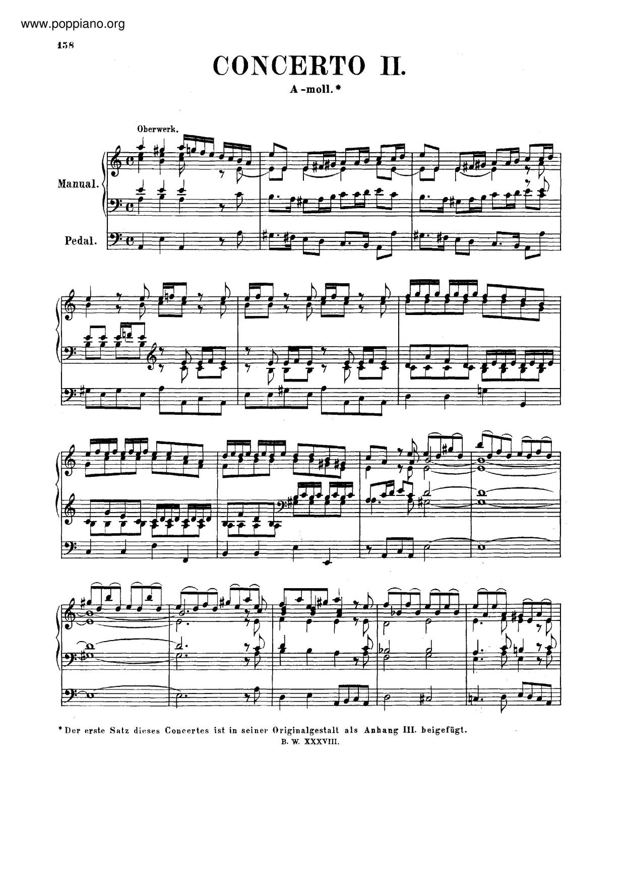 Organ Concerto In A Minor, BWV 593琴譜