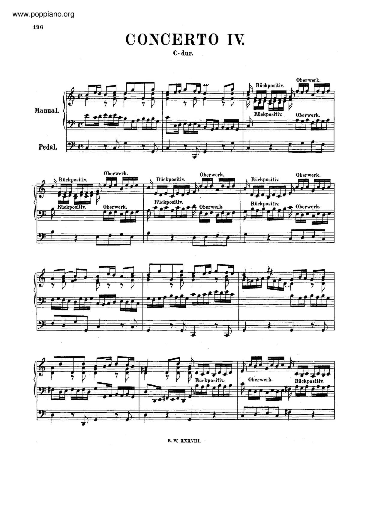 Organ Concerto In C Major, BWV 595 Score