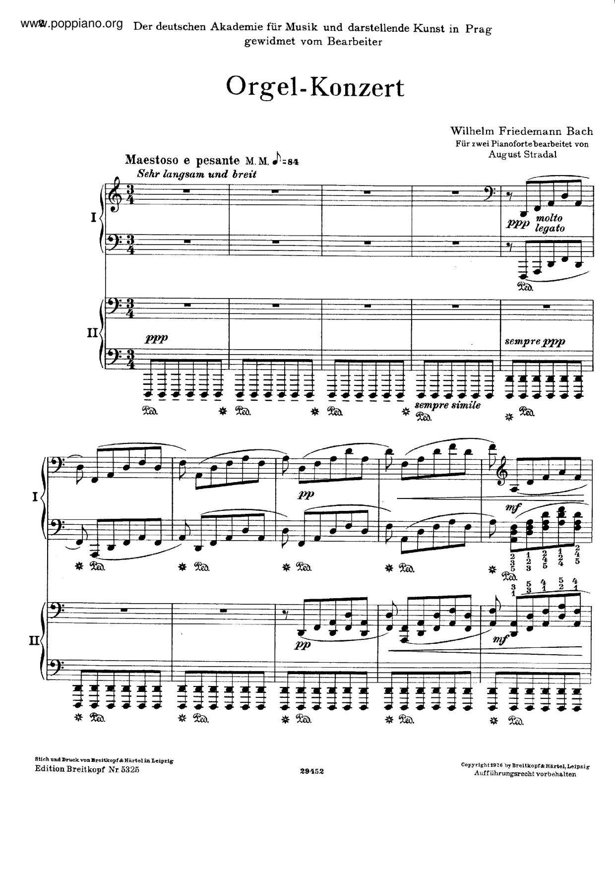 Organ Concerto In D Minor, BWV 596琴谱