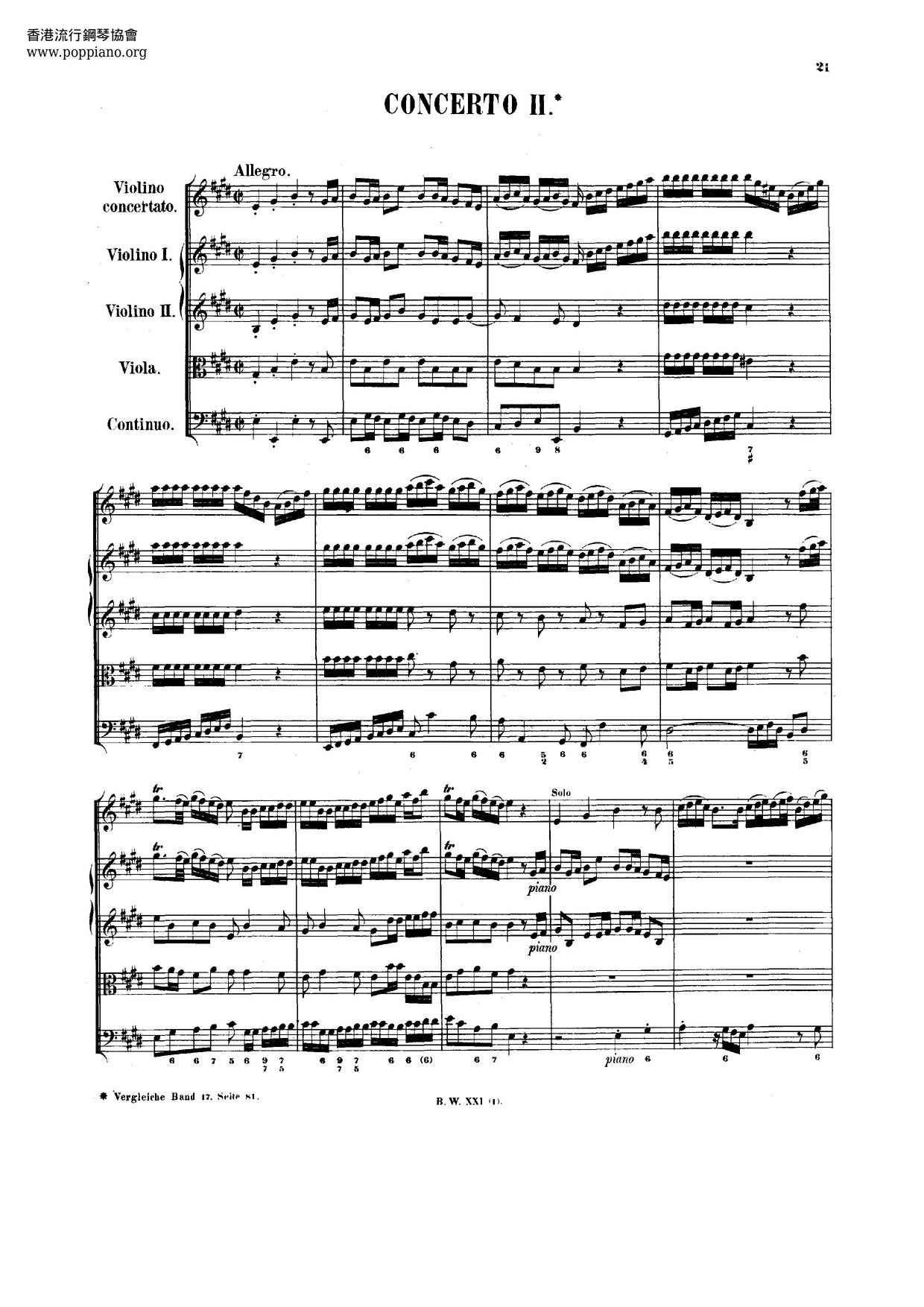 Violin Concerto In E Major, BWV 1042琴谱