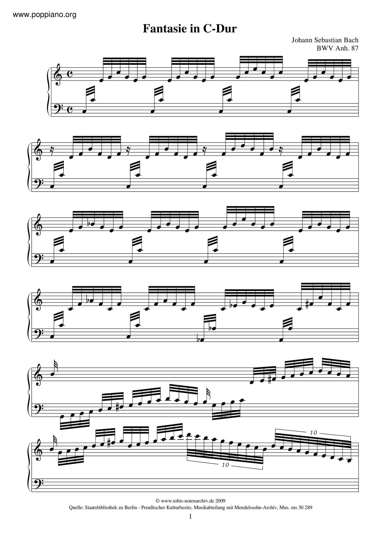 Fantasia In C Major, BWV Anh. 87 Score