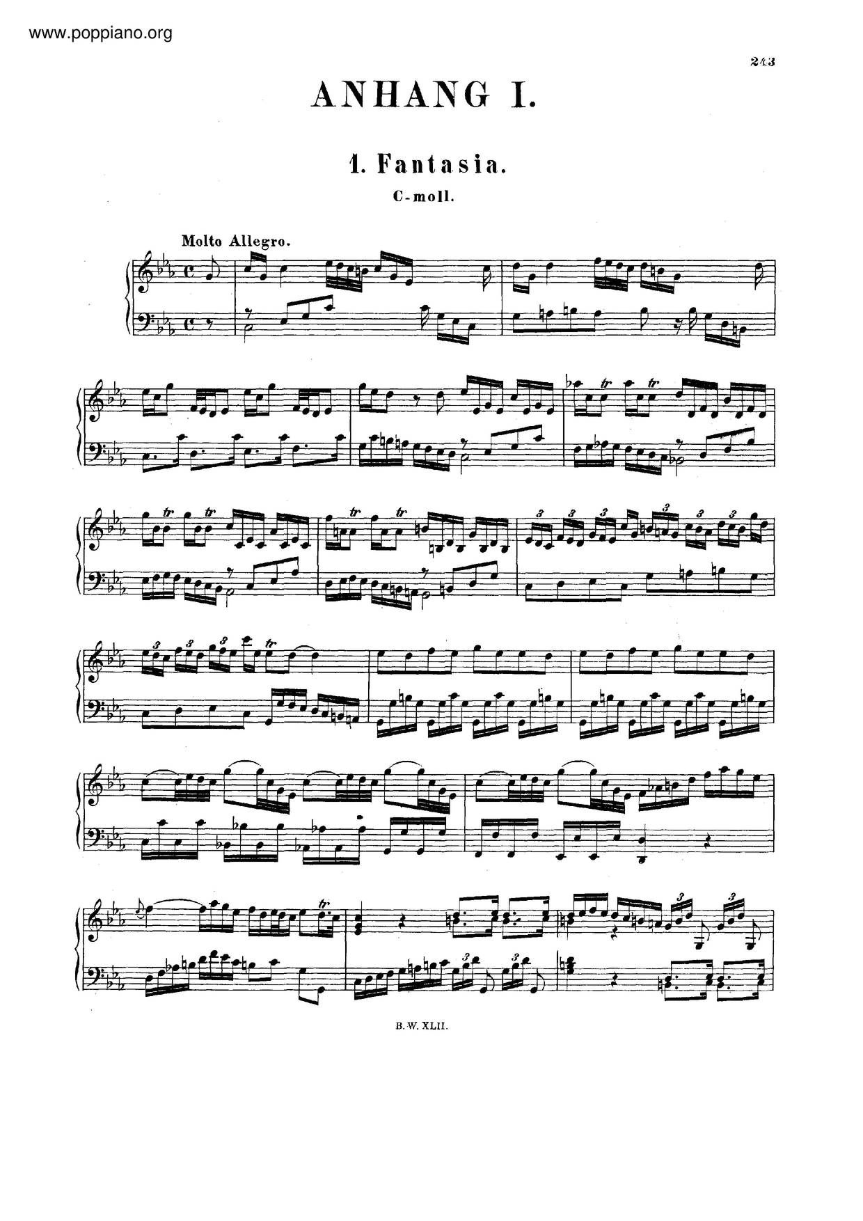 Fantasia In C Minor, BWV Anh. 86 Score