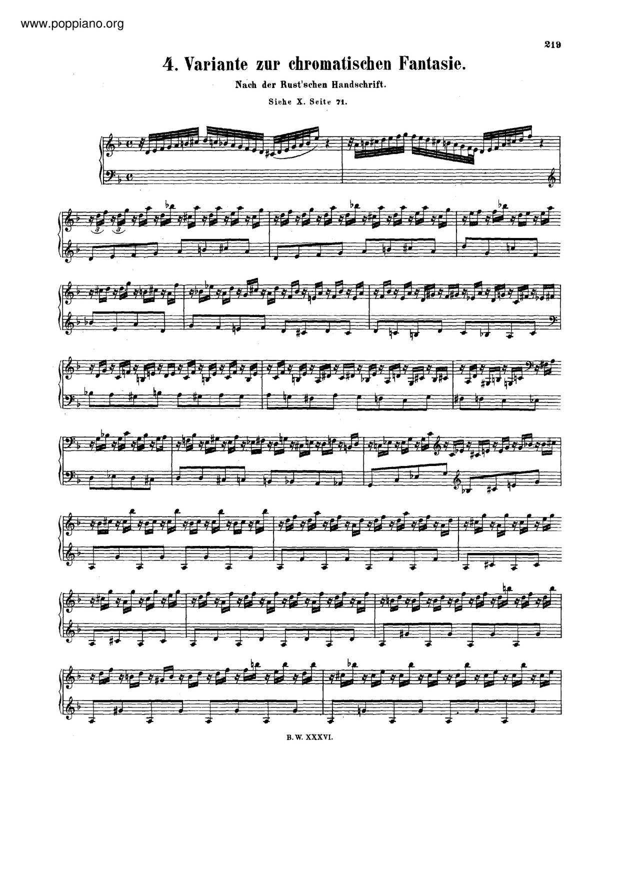 Fantasia In D Minor, BWV 903A Score