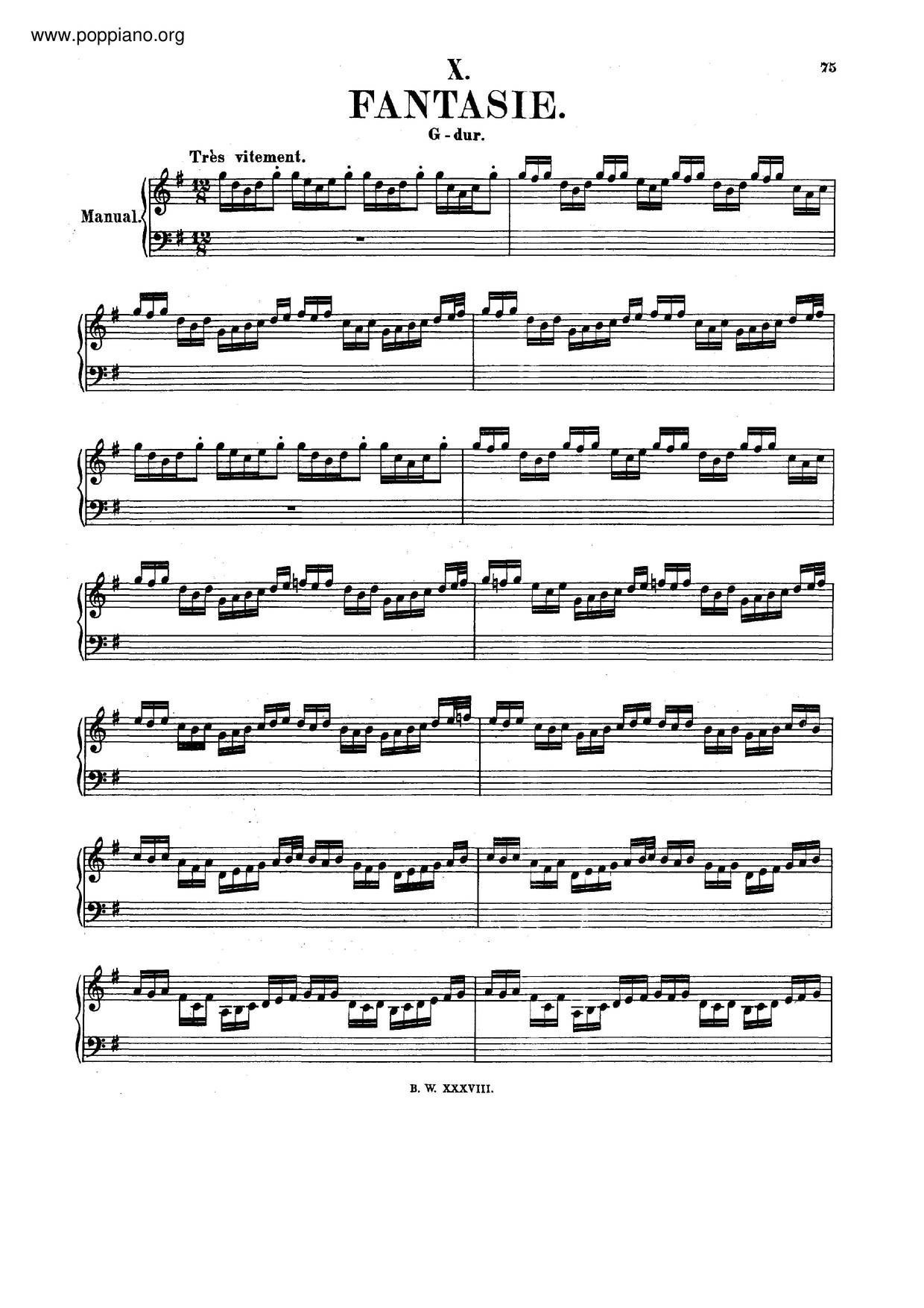 Fantasia In G Major, BWV 572琴譜