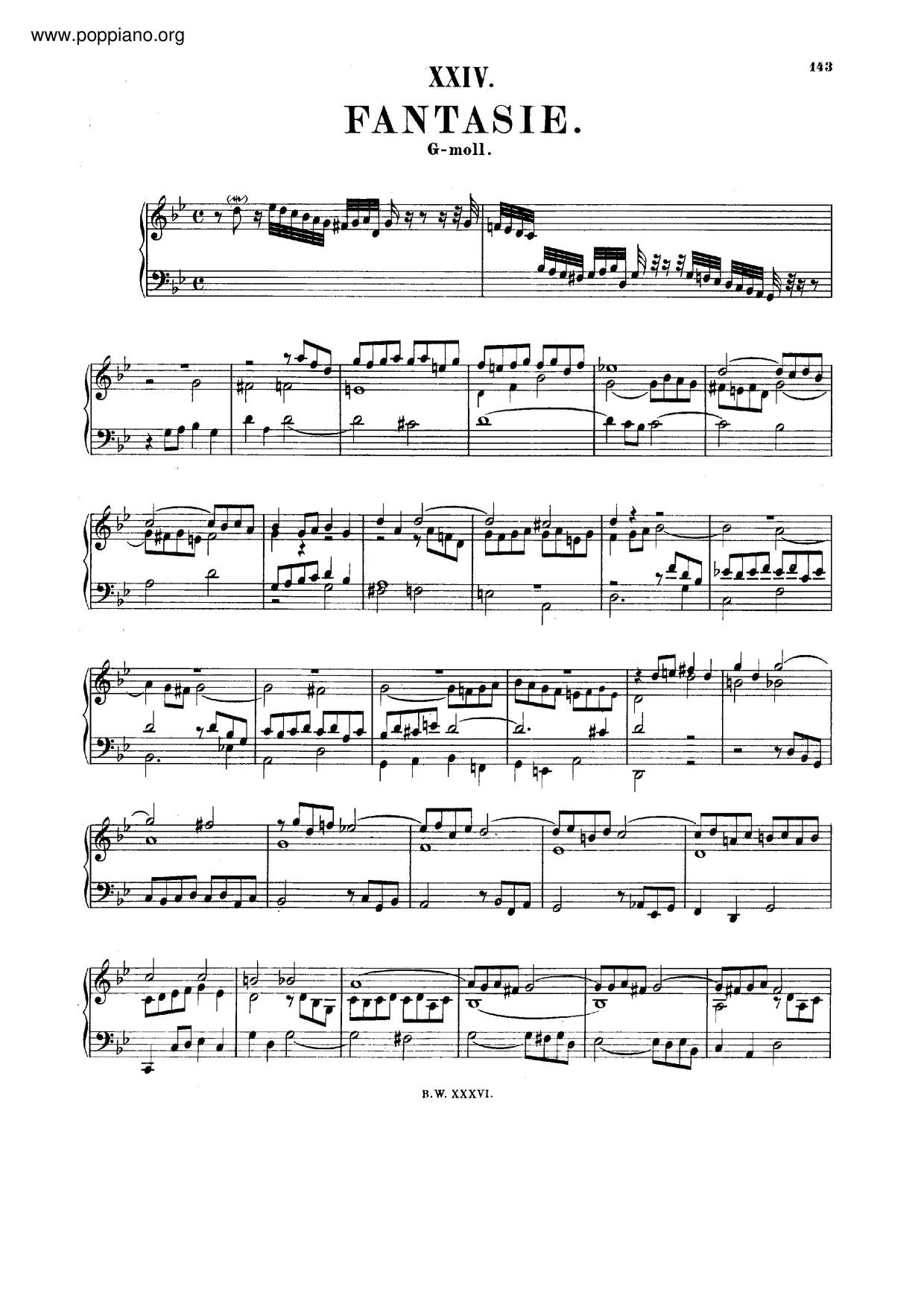 Fantasia In G Minor, BWV 917 Score