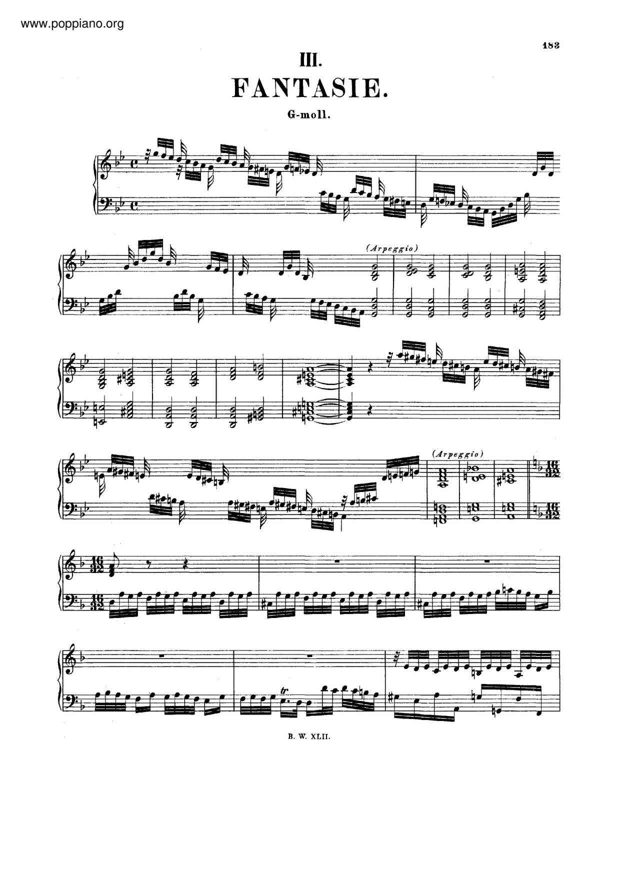 Fantasia In G Minor, BWV 920 Score