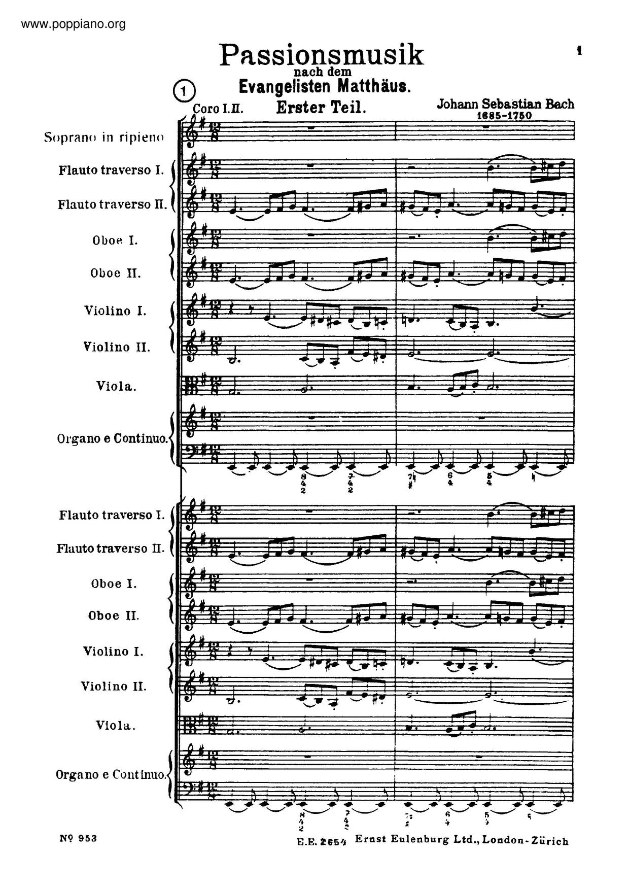 St. Matthew's Passion, BWV 244 Score