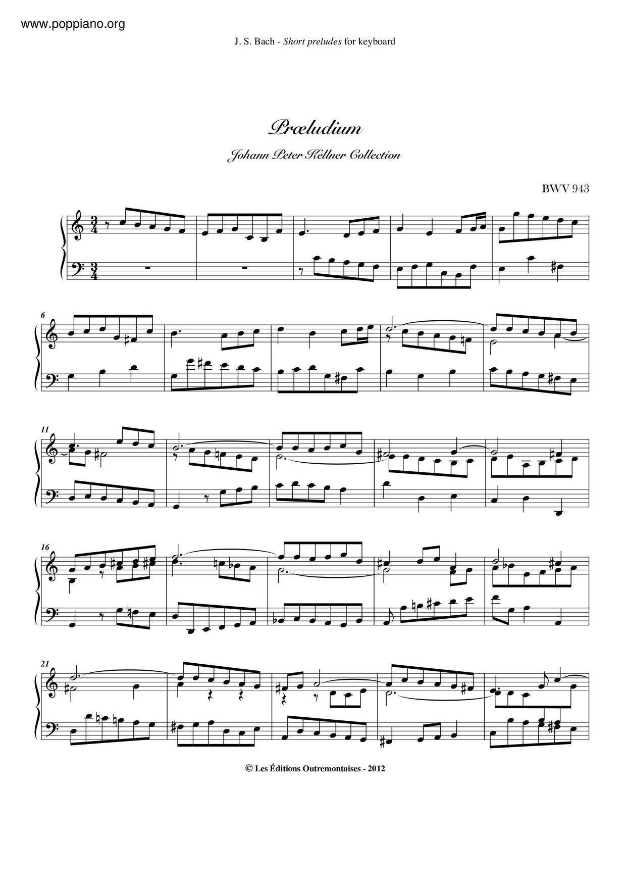 5 Little Preludes, BWV 939-943ピアノ譜